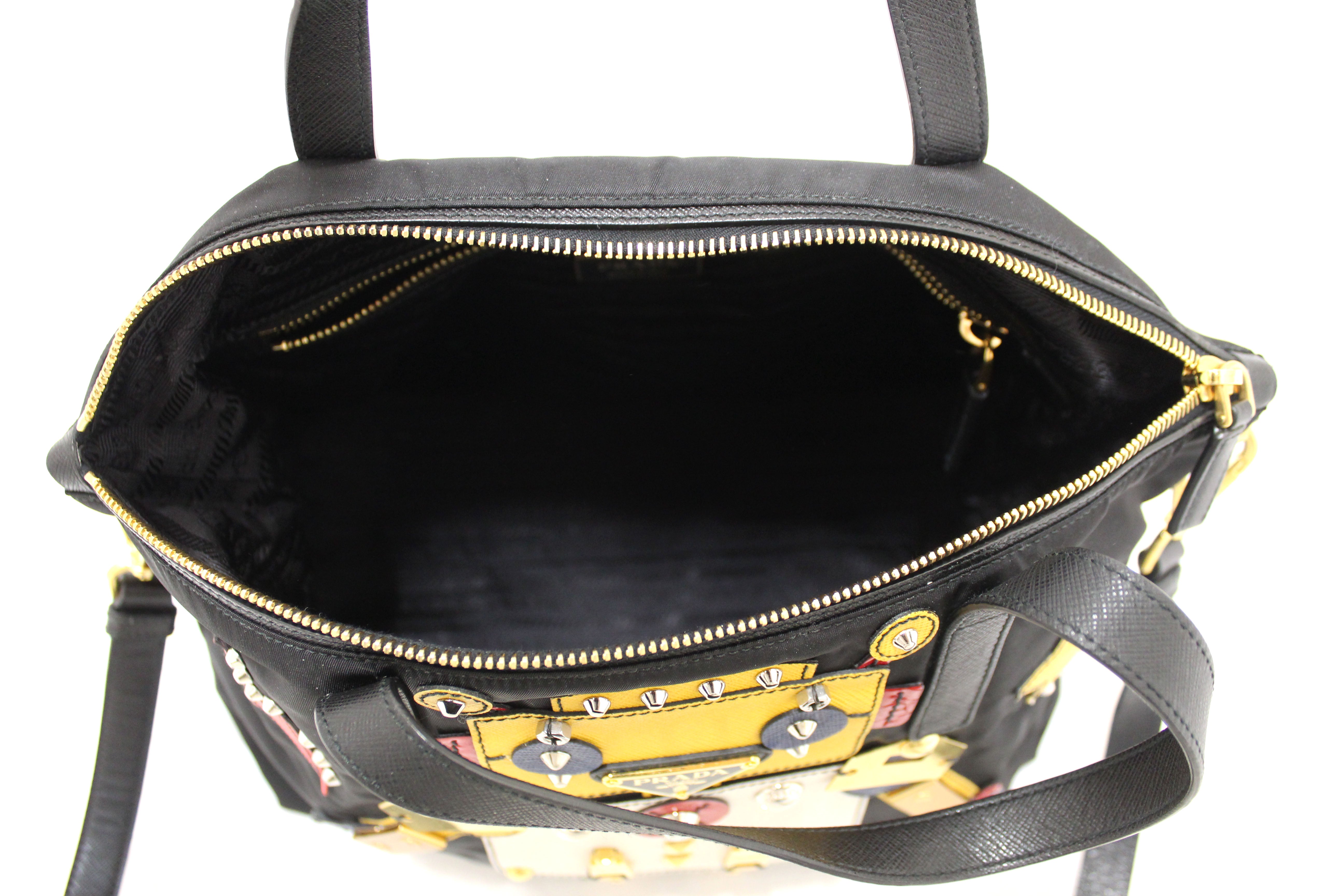 Authentic Prada Black Tessuto Nylon Robot Tote Bag