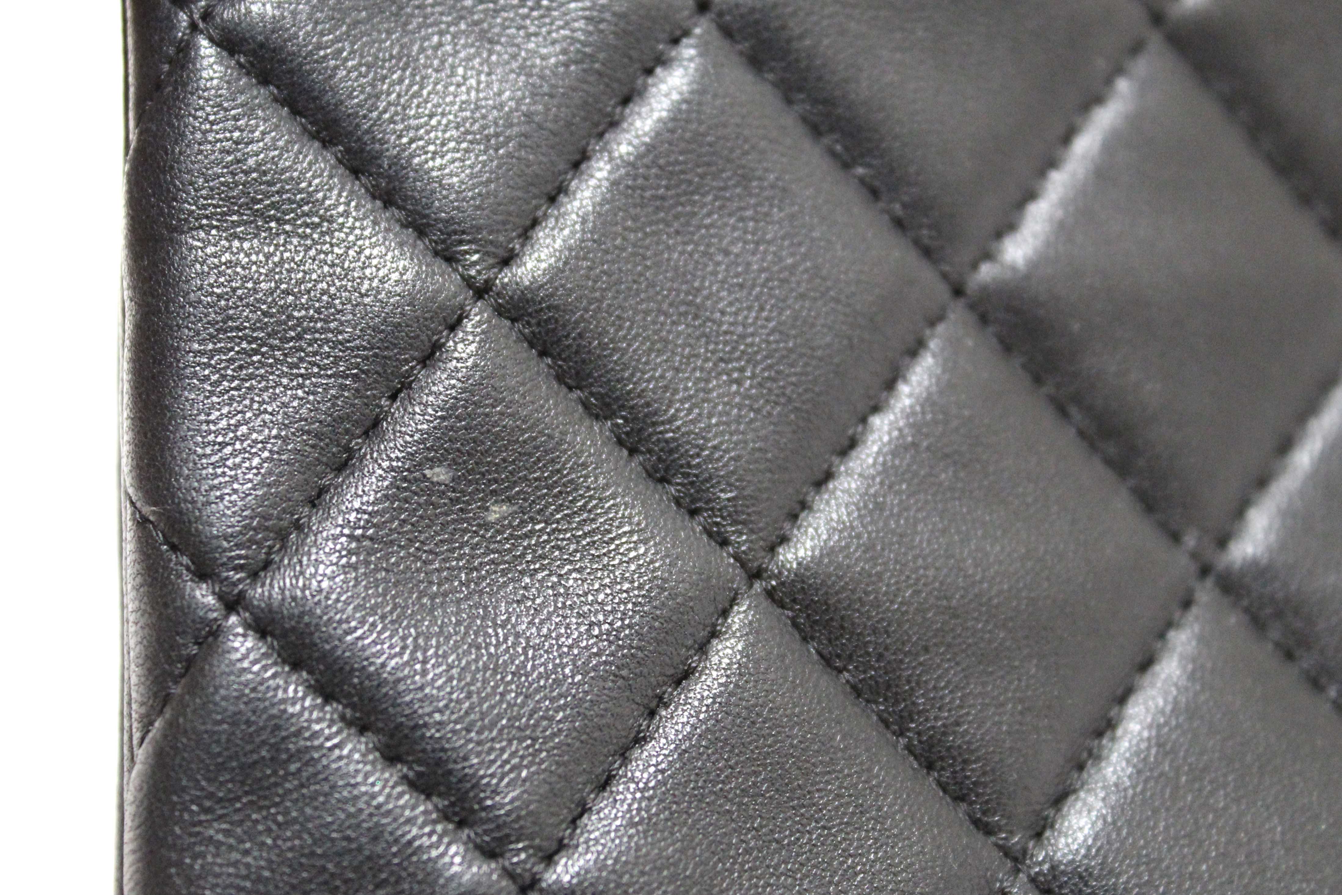 Authentic Chanel Black Lambskin Quilted Small Boy Zipped Pouch