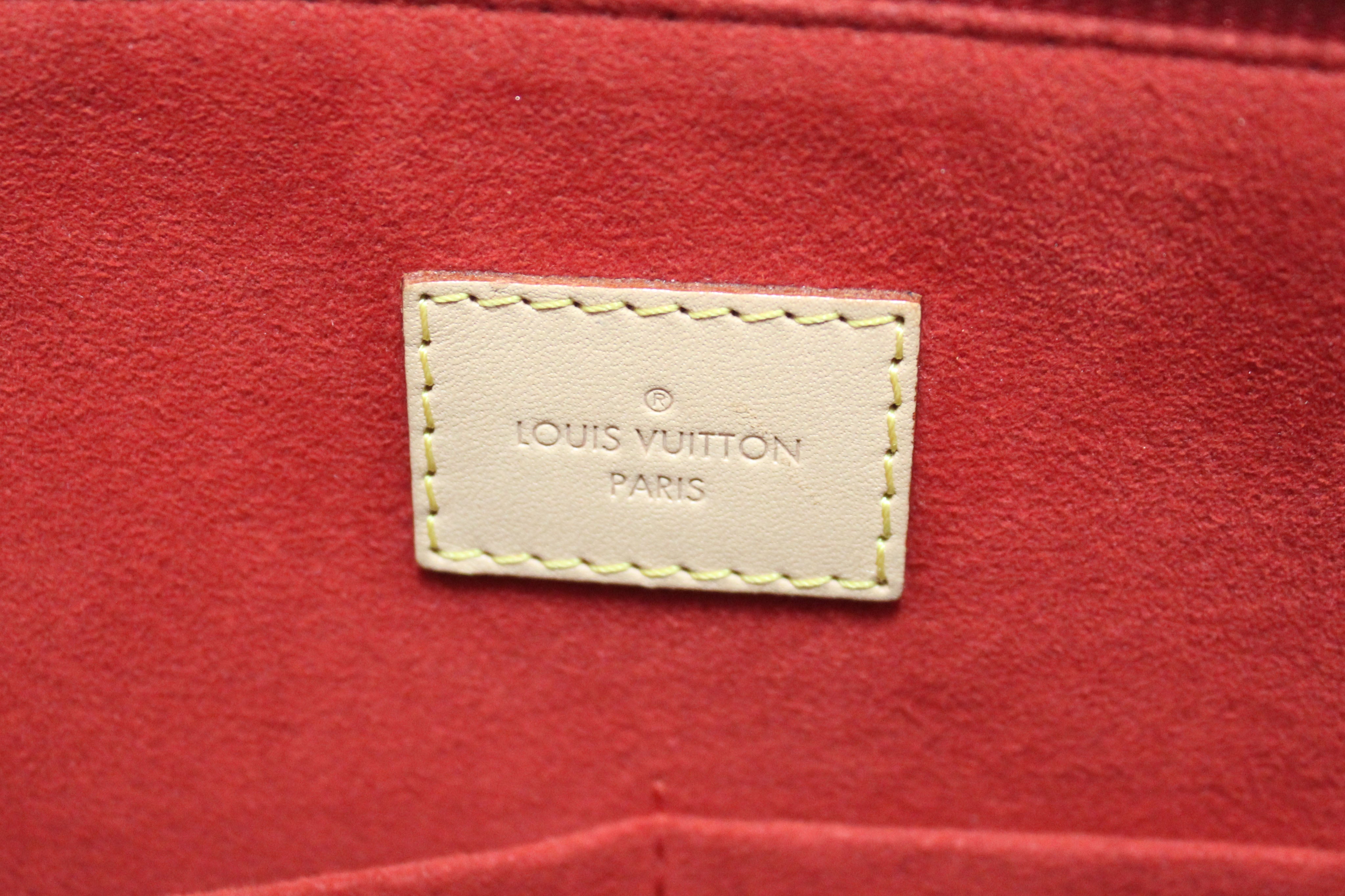 Authentic Louis Vuitton Classic Monogram  Canvas with Red Leather V Tote MM Bag