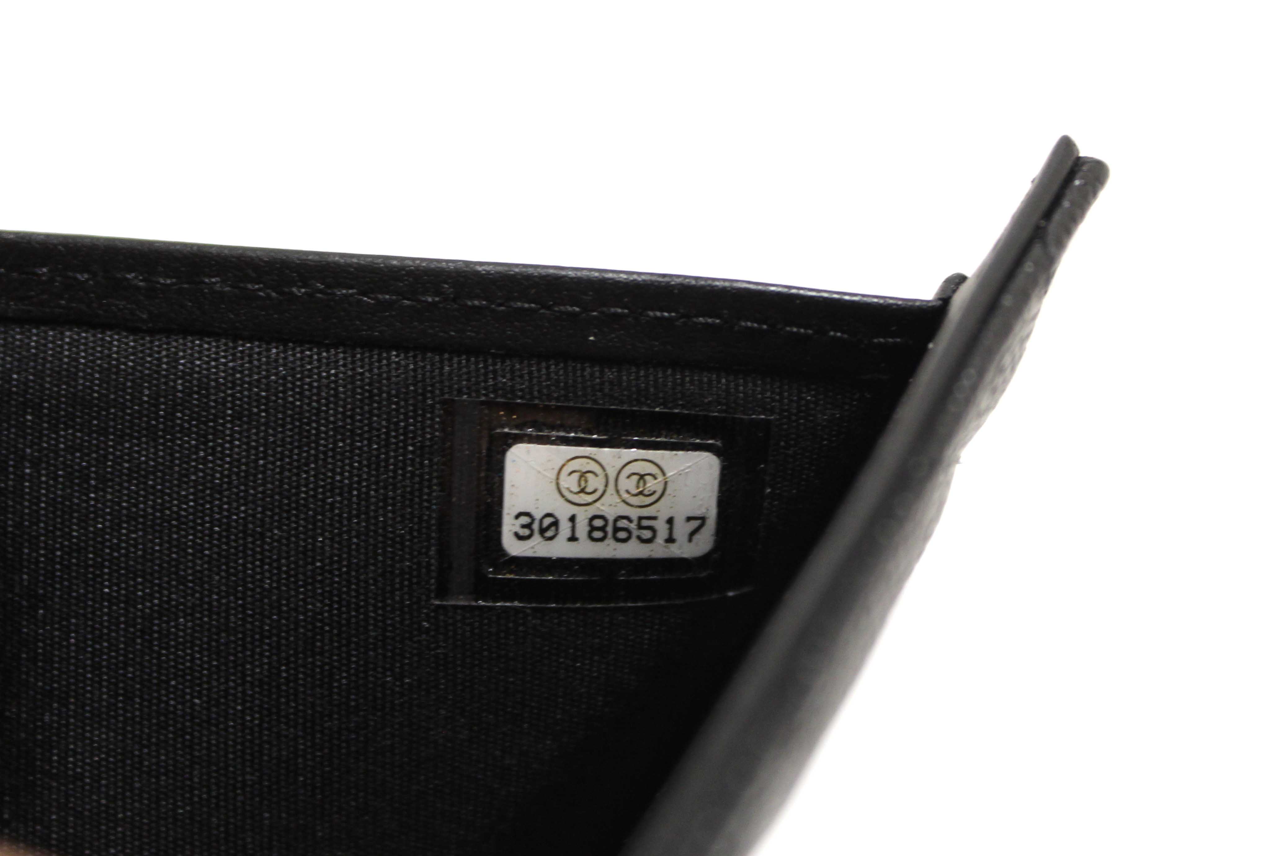 Authentic Chanel Black Caviar Leather CC Filigree Trifold Wallet