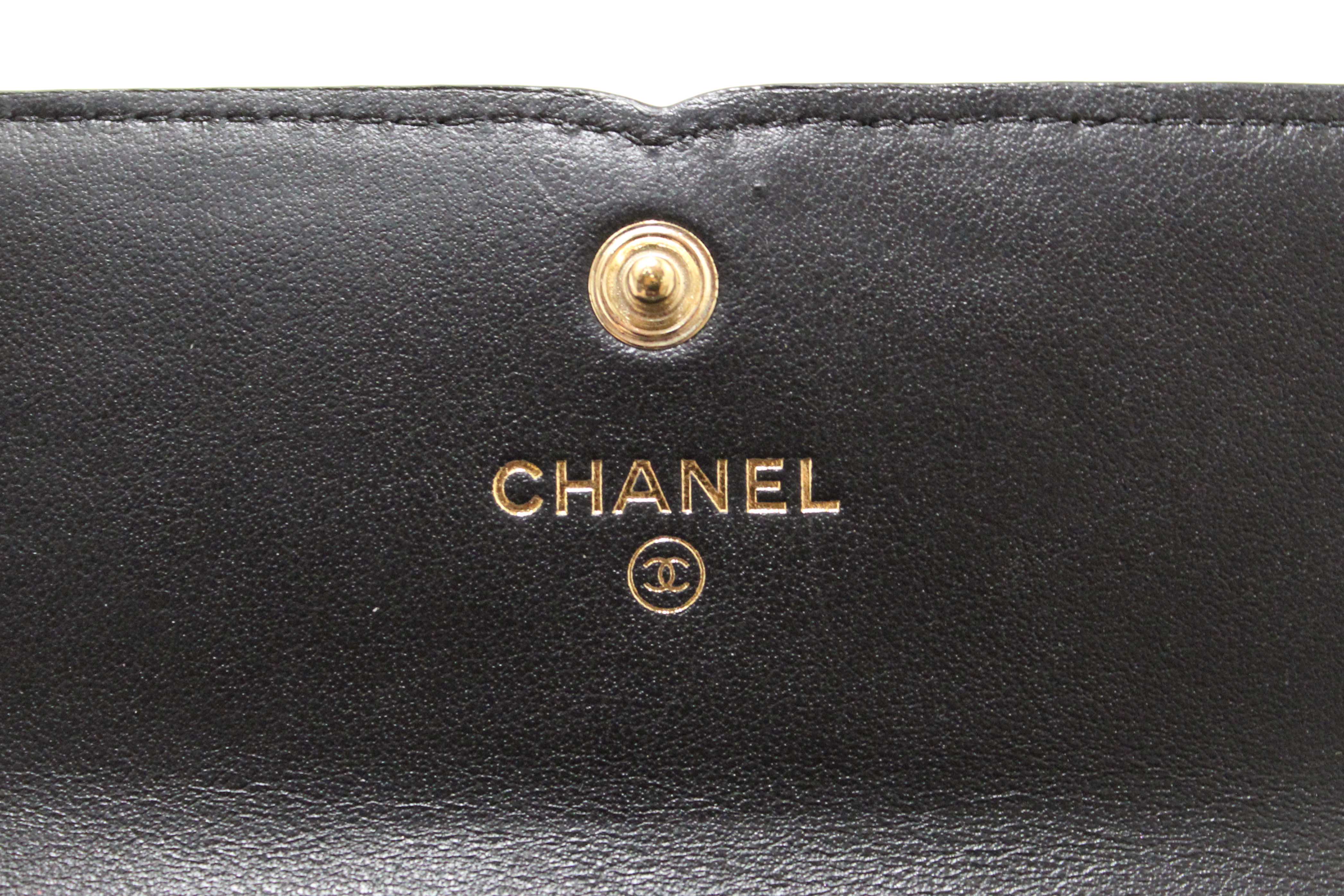 Authentic Chanel Black Caviar Leather CC Filigree Trifold Wallet