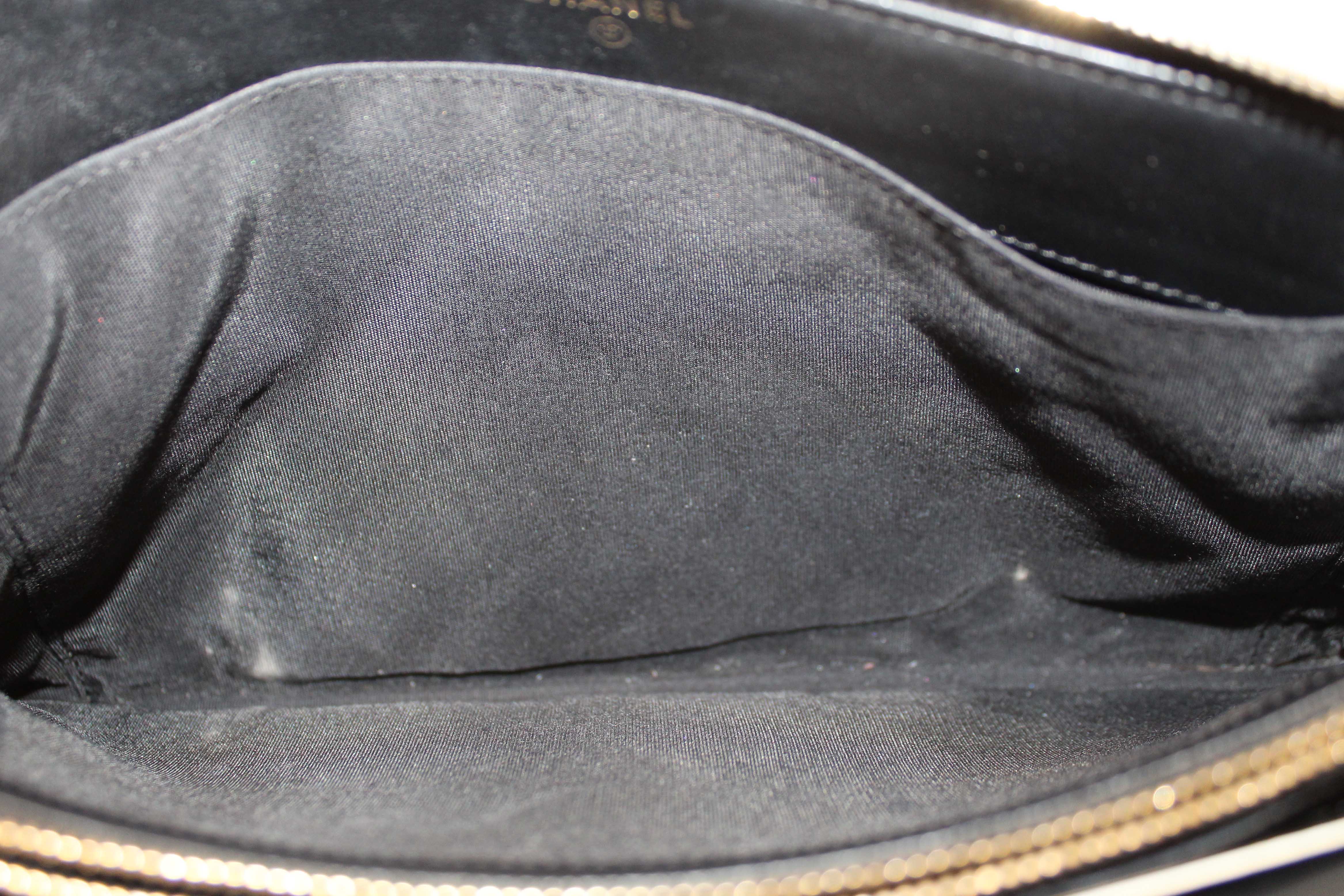 Authentic Chanel Black Lambskin Quilted Small Boy Zipped Pouch