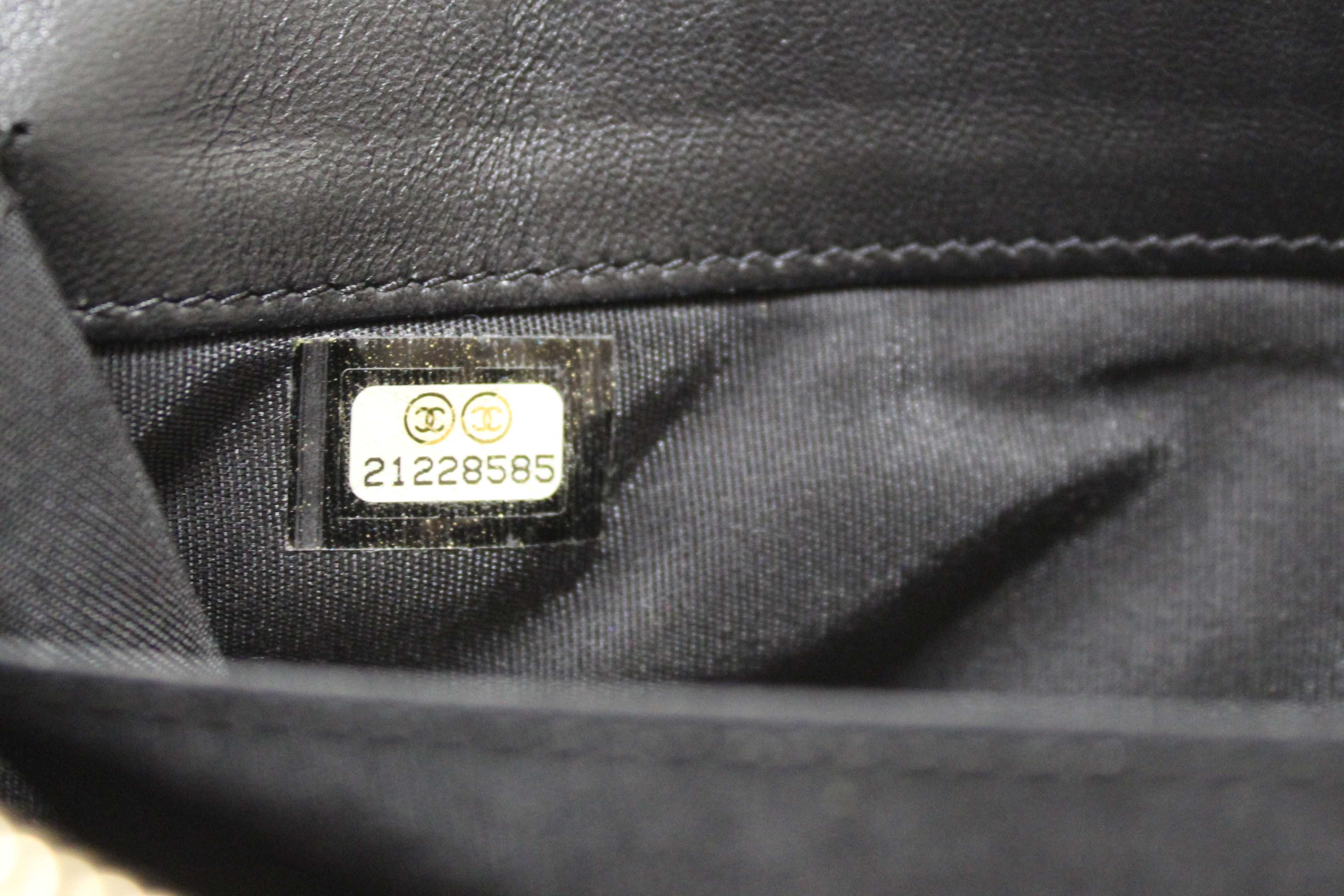 Authentic Chanel Black Lambskin Quilted Small Boy Zipped Pouch