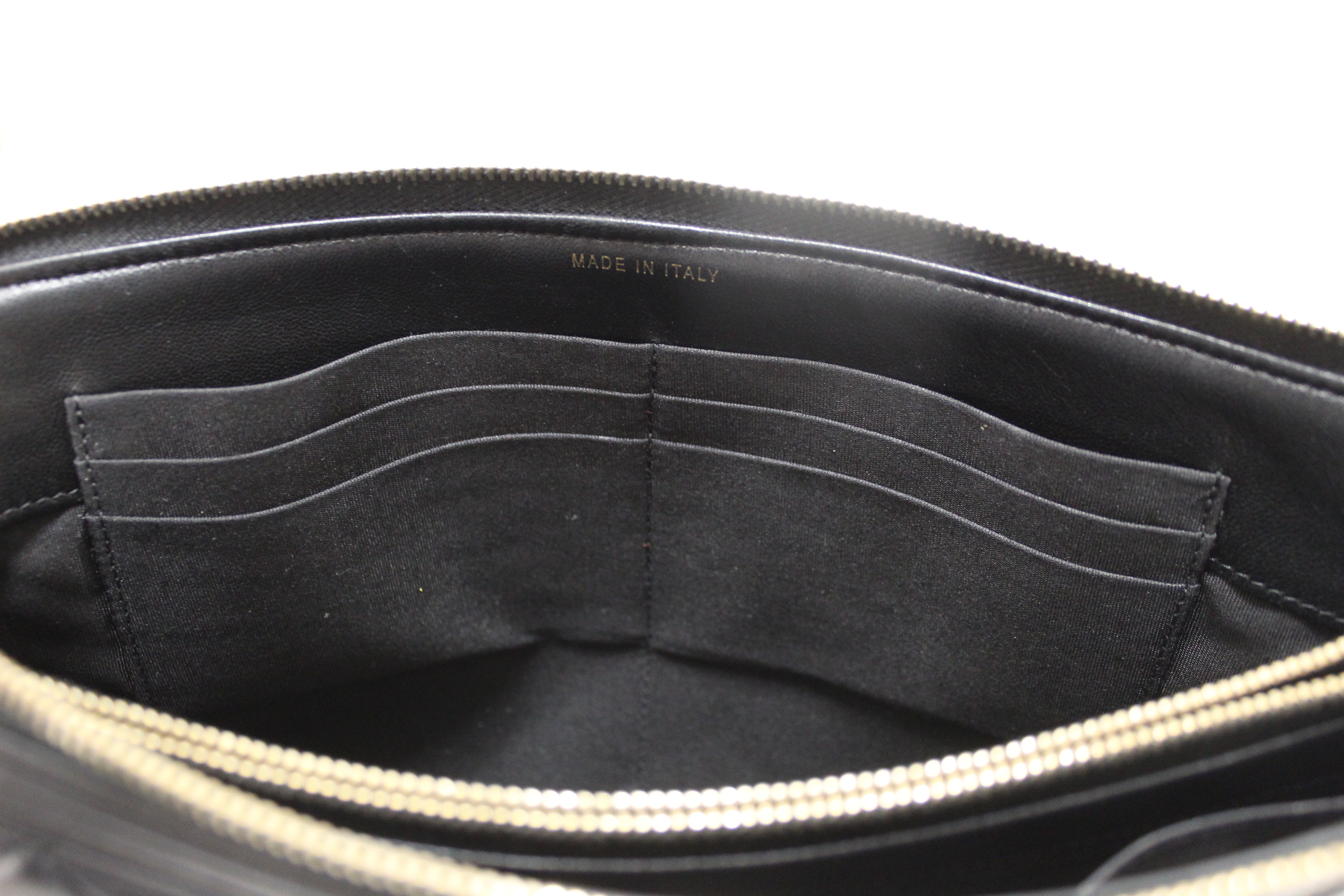 Authentic Chanel Black Lambskin Quilted Small Boy Zipped Pouch