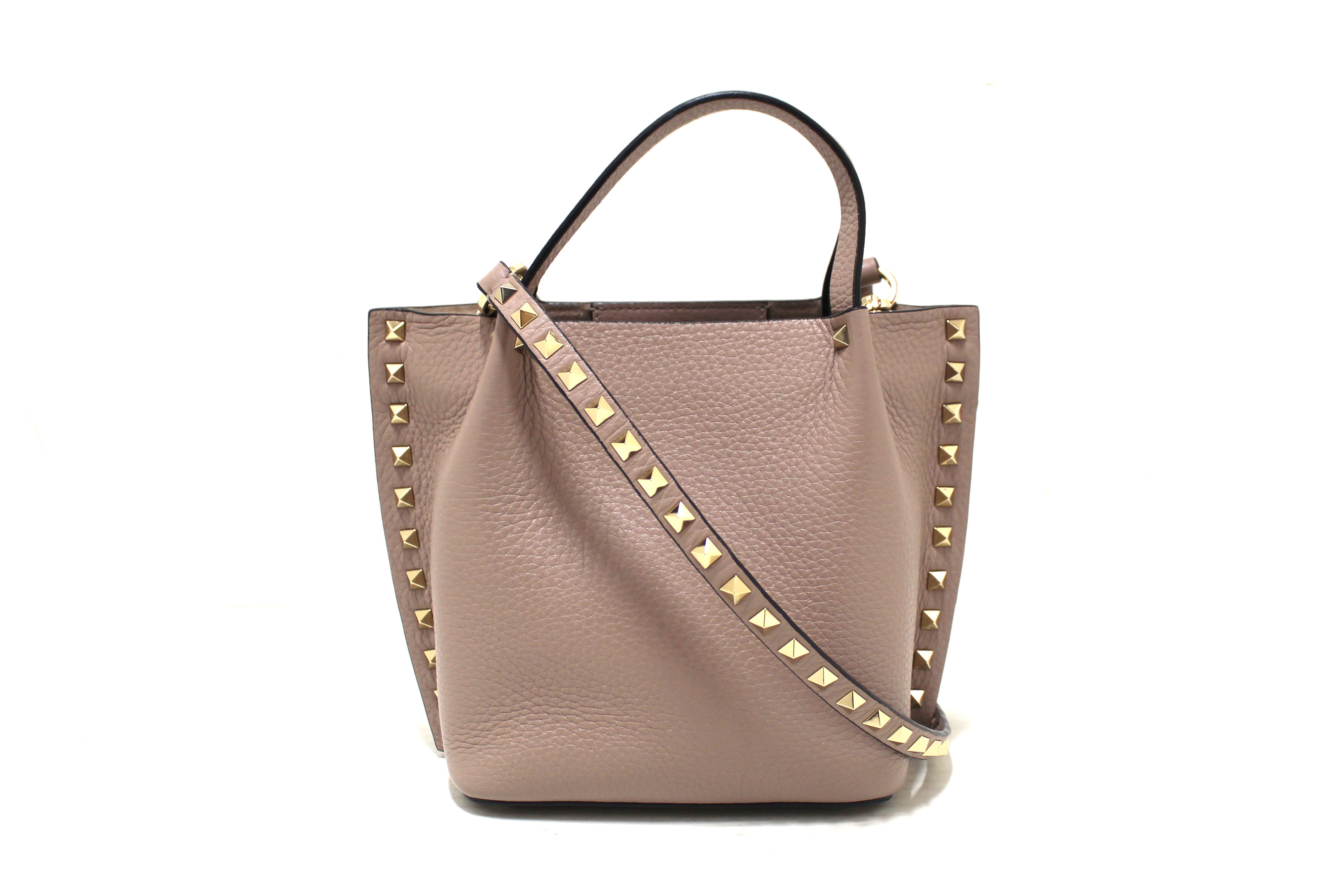 Authentic Valentino Garavani Rockstud Poudre Grainy Calfskin