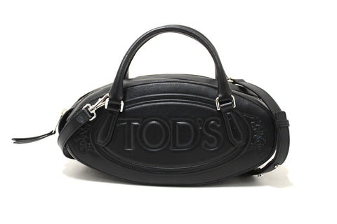 Authentic Tod's Black Leather Mini Boston Oval Bag