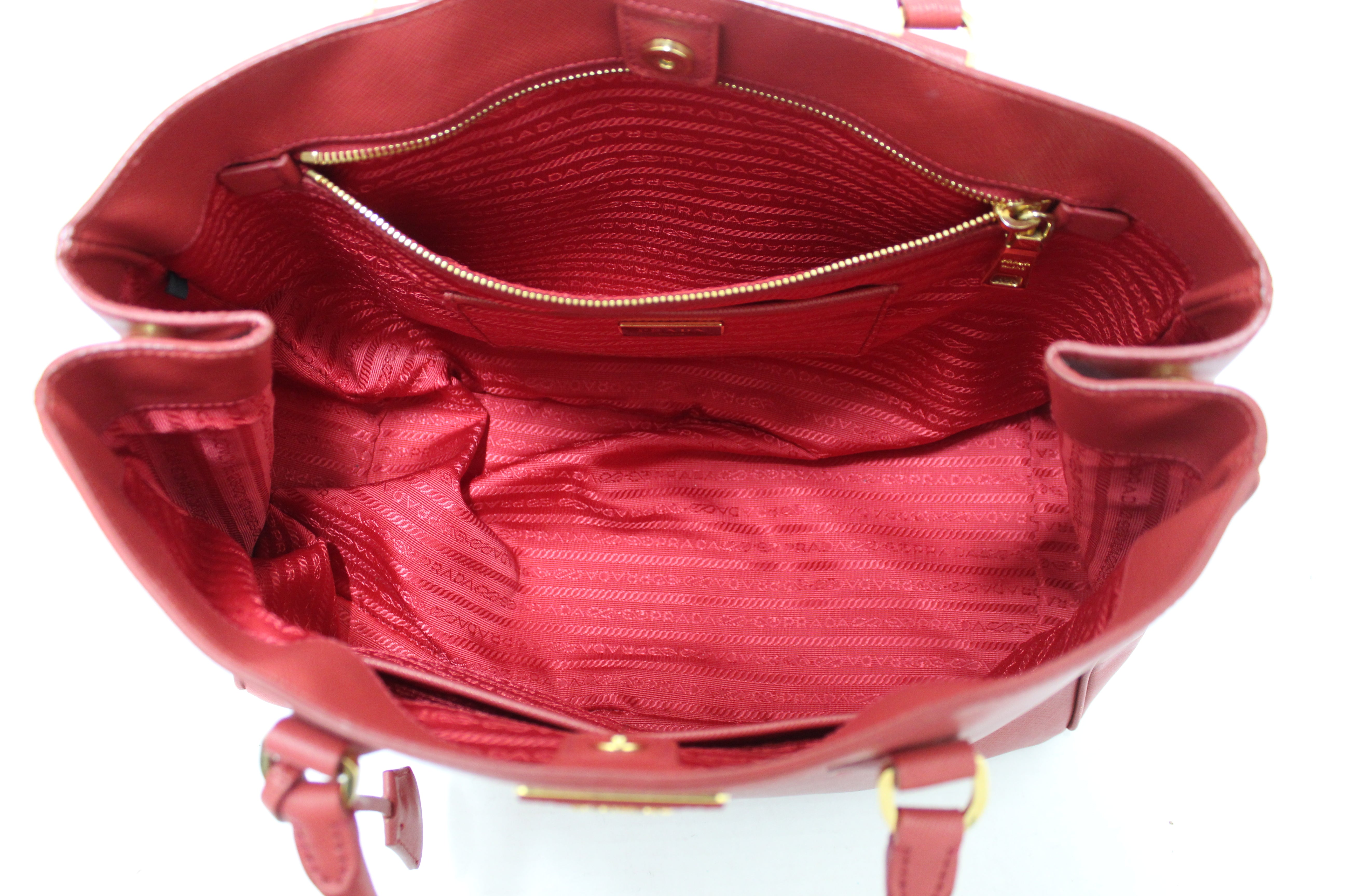 Authentic Prada Red Saffiano Lux Gardener's Large Tote Bag