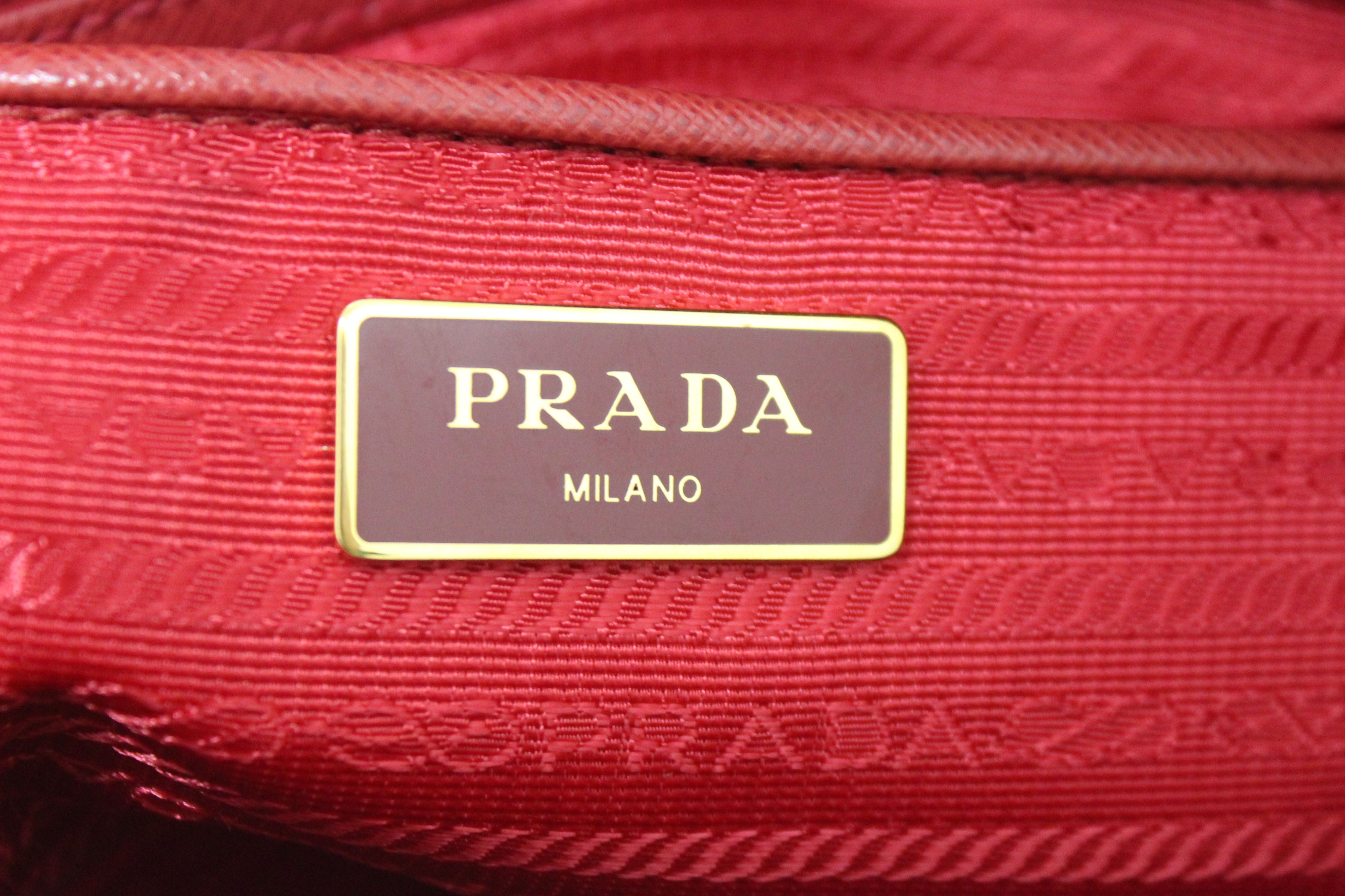 Authentic Prada Red Saffiano Lux Gardener's Large Tote Bag