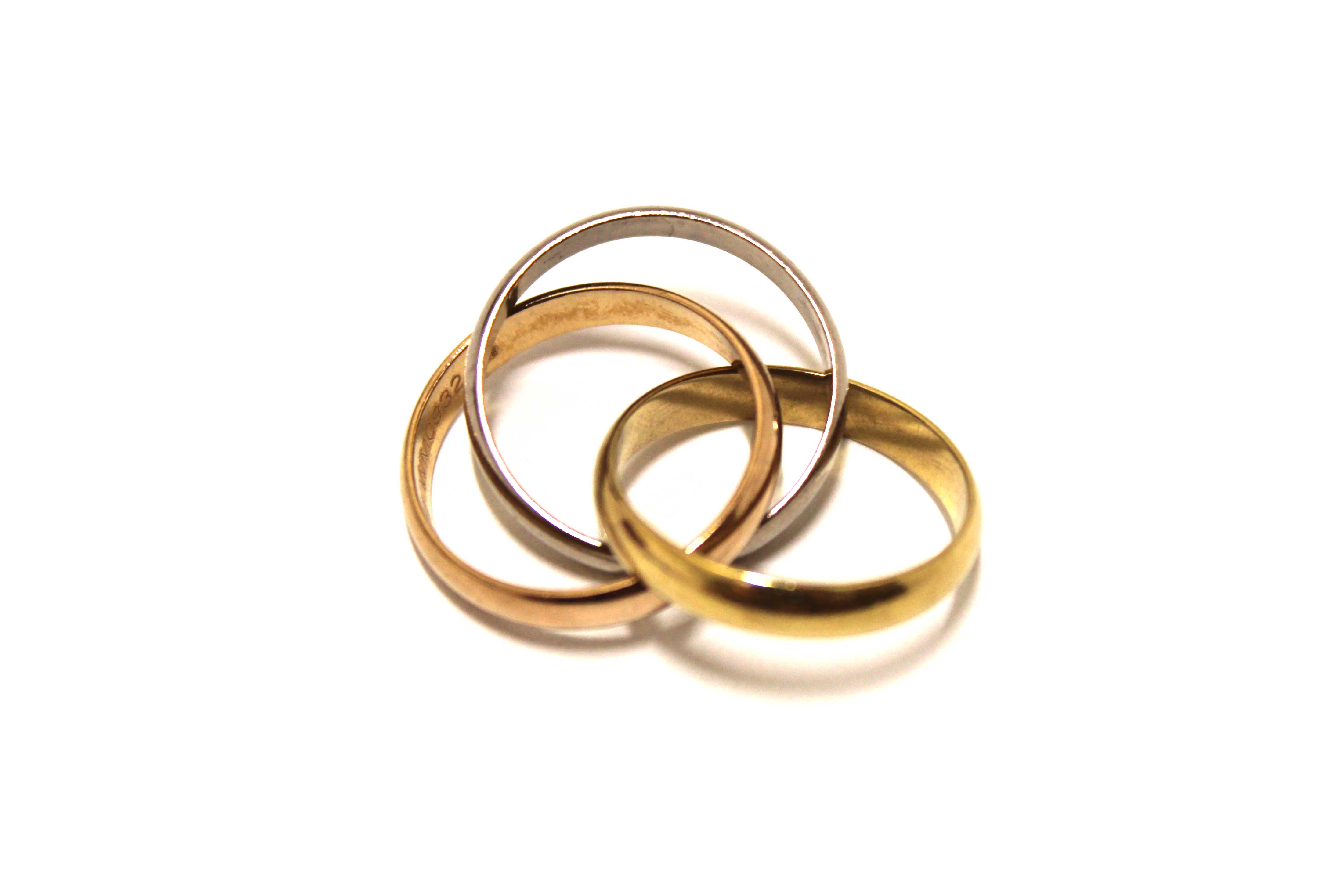 Authentic Cartier Rose Gold/Yellow Gold/ White Gold Trinity Classic Model Ring Size 4.5