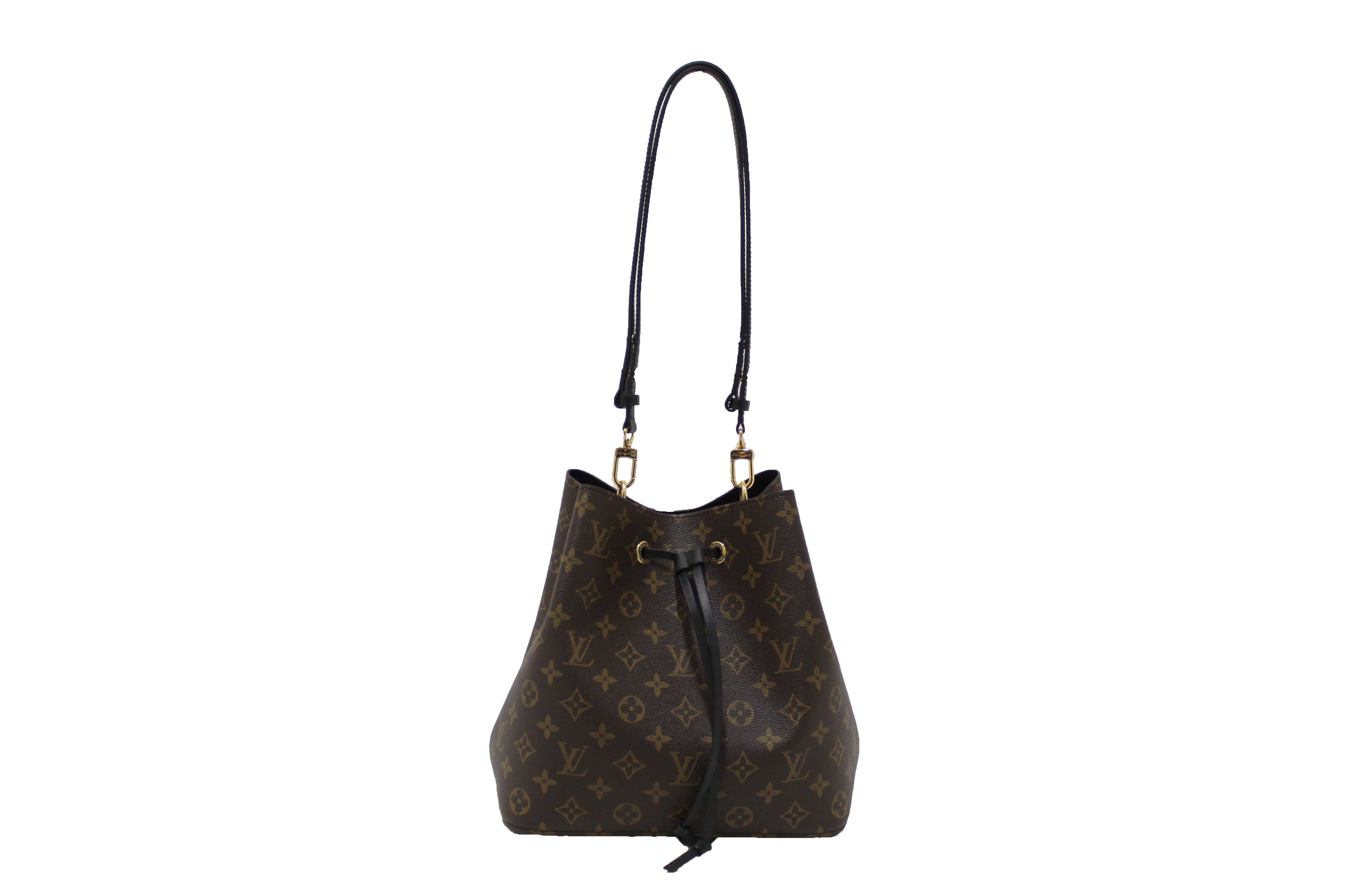 Authentic Louis Vuitton Classic Monogram Canvas with Black Leather NéoNoé MM Shoulder Bag