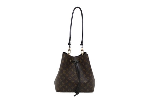 Authentic Louis Vuitton Classic Monogram Canvas with Black Leather NéoNoé MM Shoulder Bag