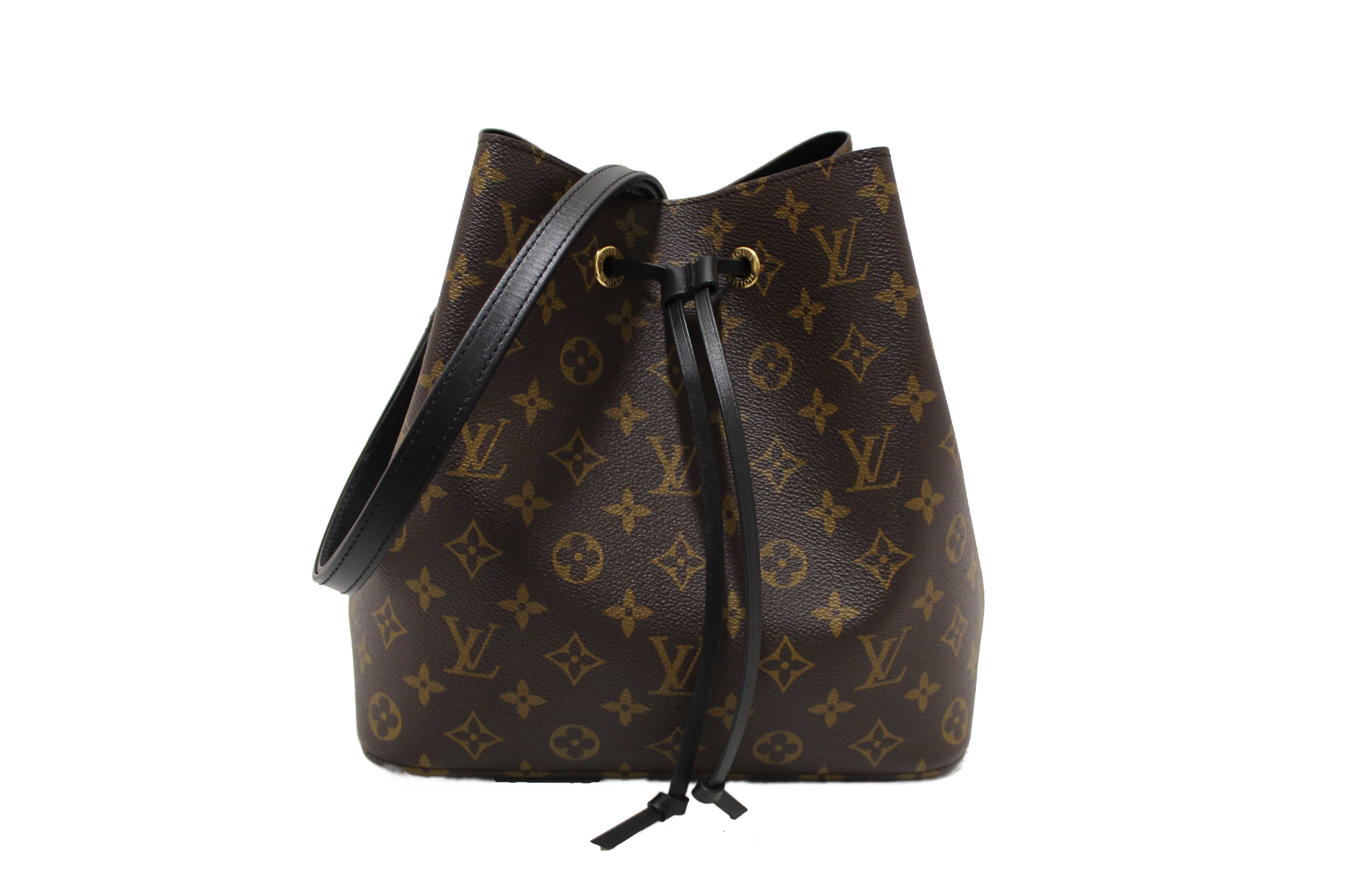 Authentic Louis Vuitton Classic Monogram Canvas with Black Leather NéoNoé MM Shoulder Bag