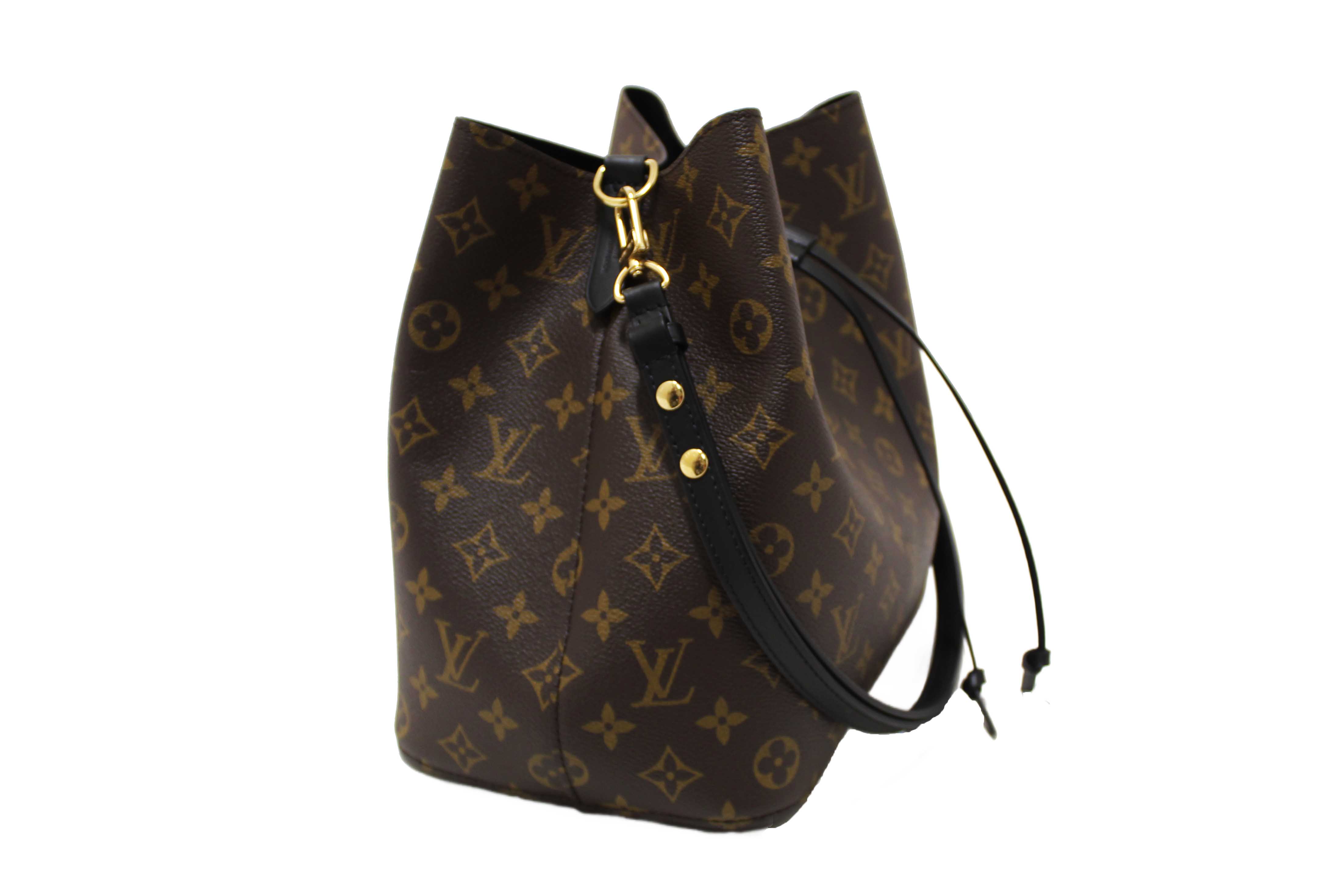 Authentic Louis Vuitton Classic Monogram Canvas with Black Leather NéoNoé MM Shoulder Bag