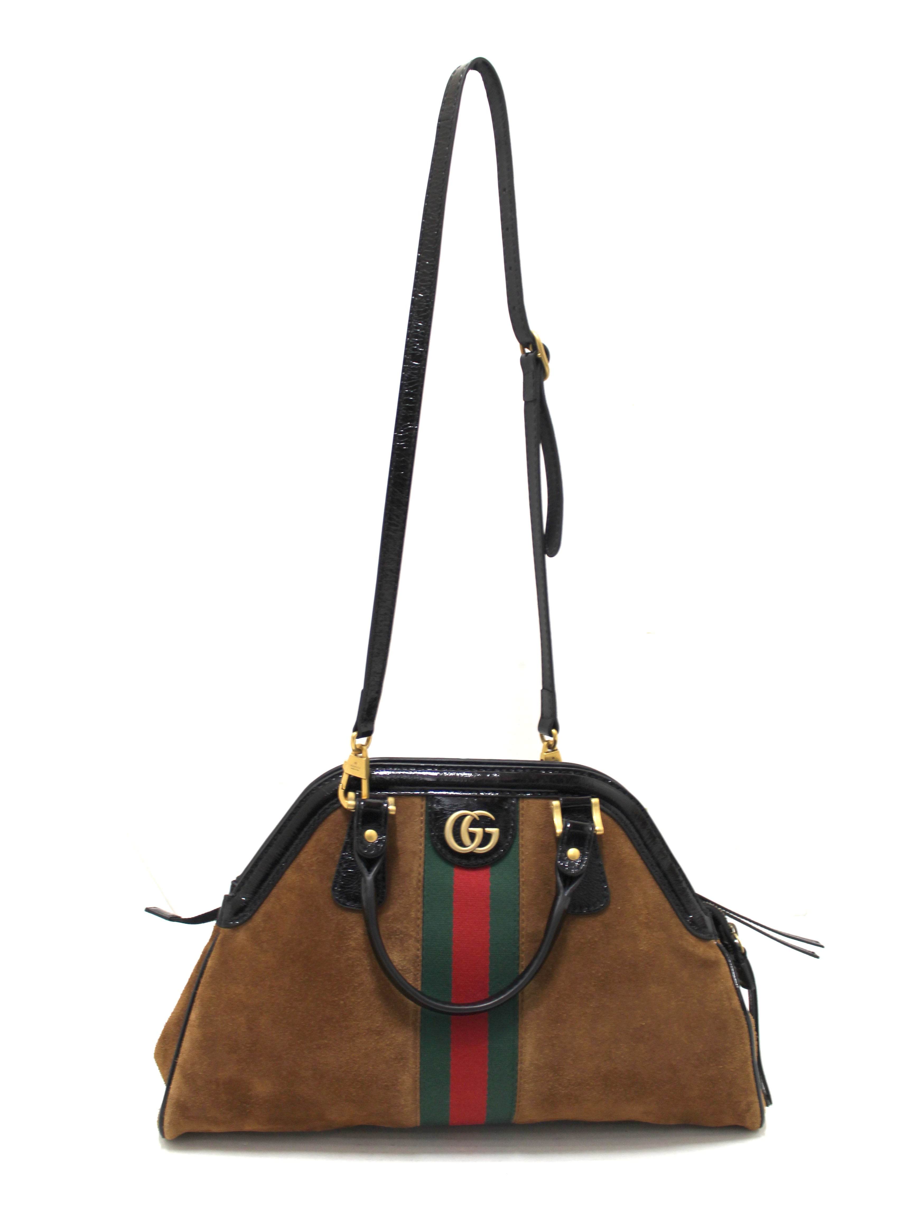 Authentic Gucci Brown Medium Ophidia ReBelle Top Handle Nocciola Bag