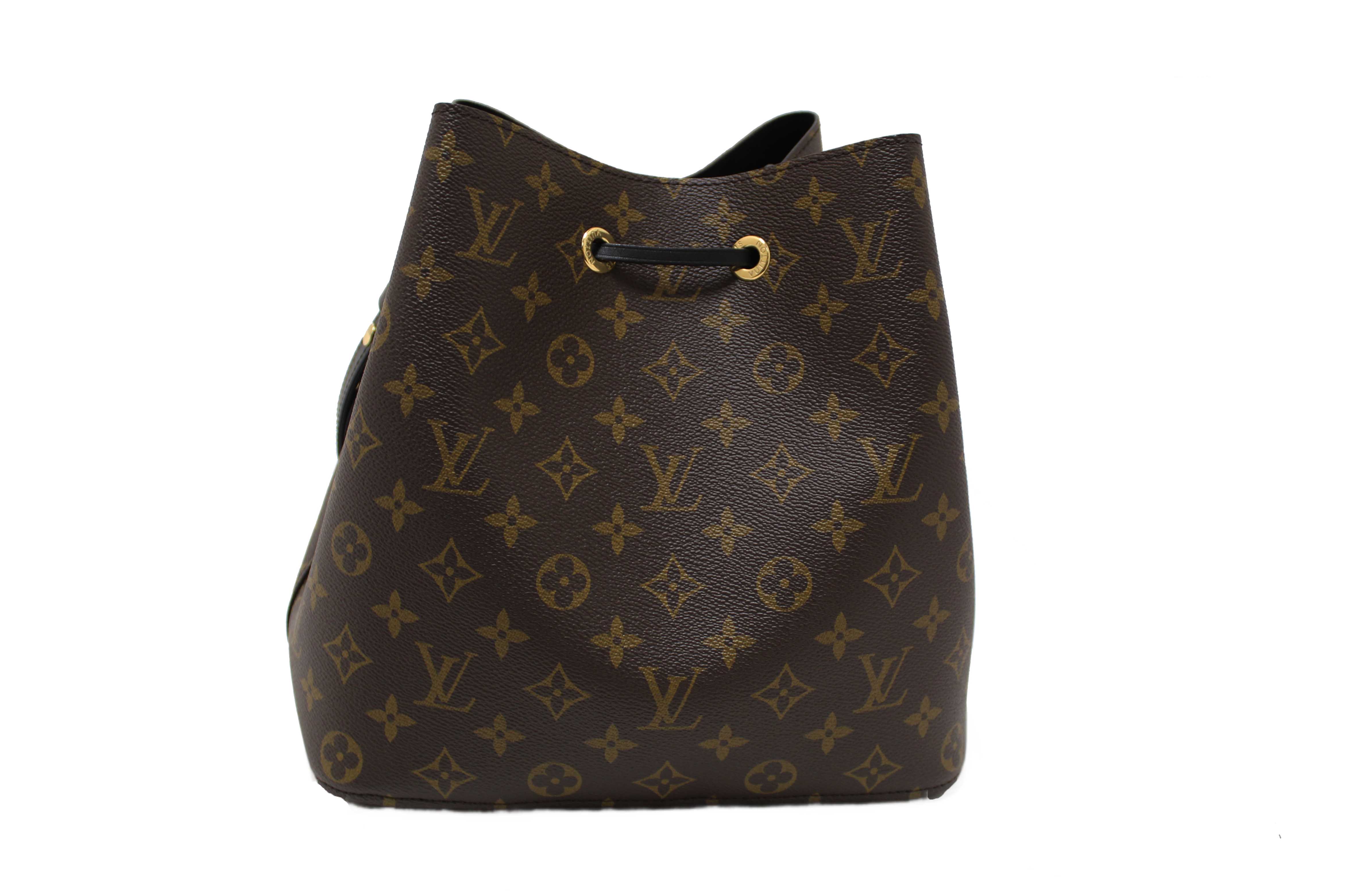 Authentic Louis Vuitton Classic Monogram Canvas with Black Leather NéoNoé MM Shoulder Bag