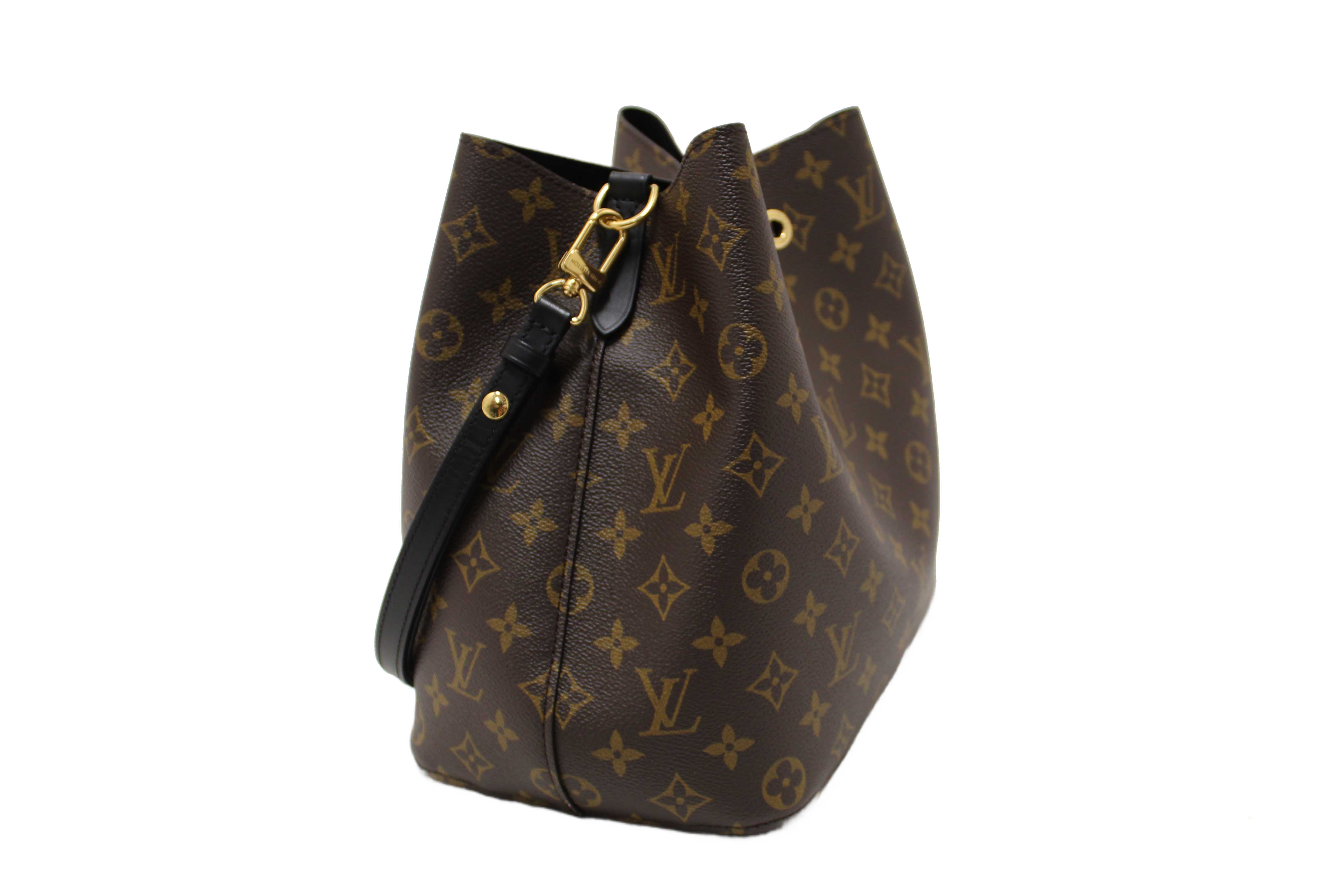 Authentic Louis Vuitton Classic Monogram Canvas with Black Leather NéoNoé MM Shoulder Bag