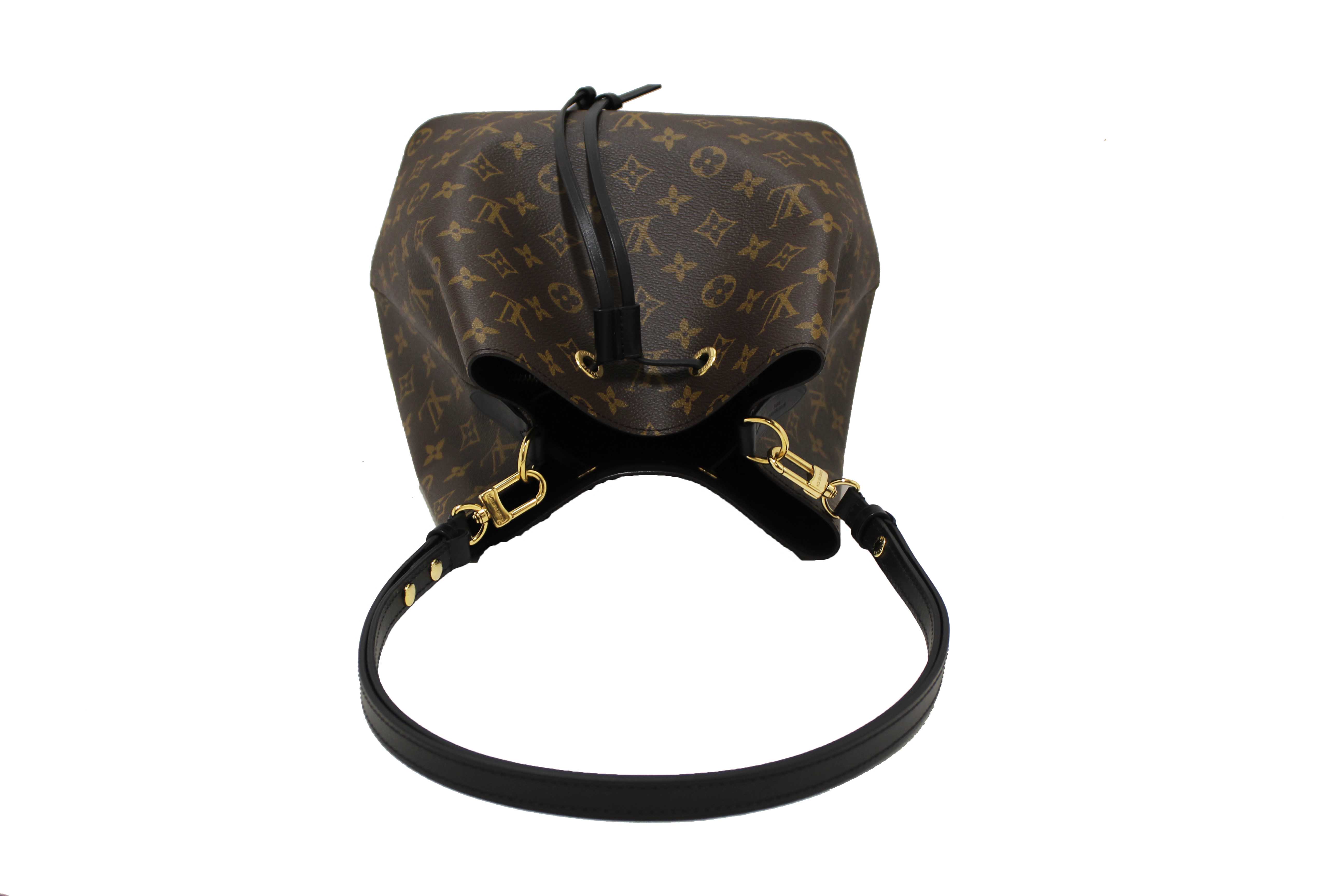Authentic Louis Vuitton Classic Monogram Canvas with Black Leather NéoNoé MM Shoulder Bag