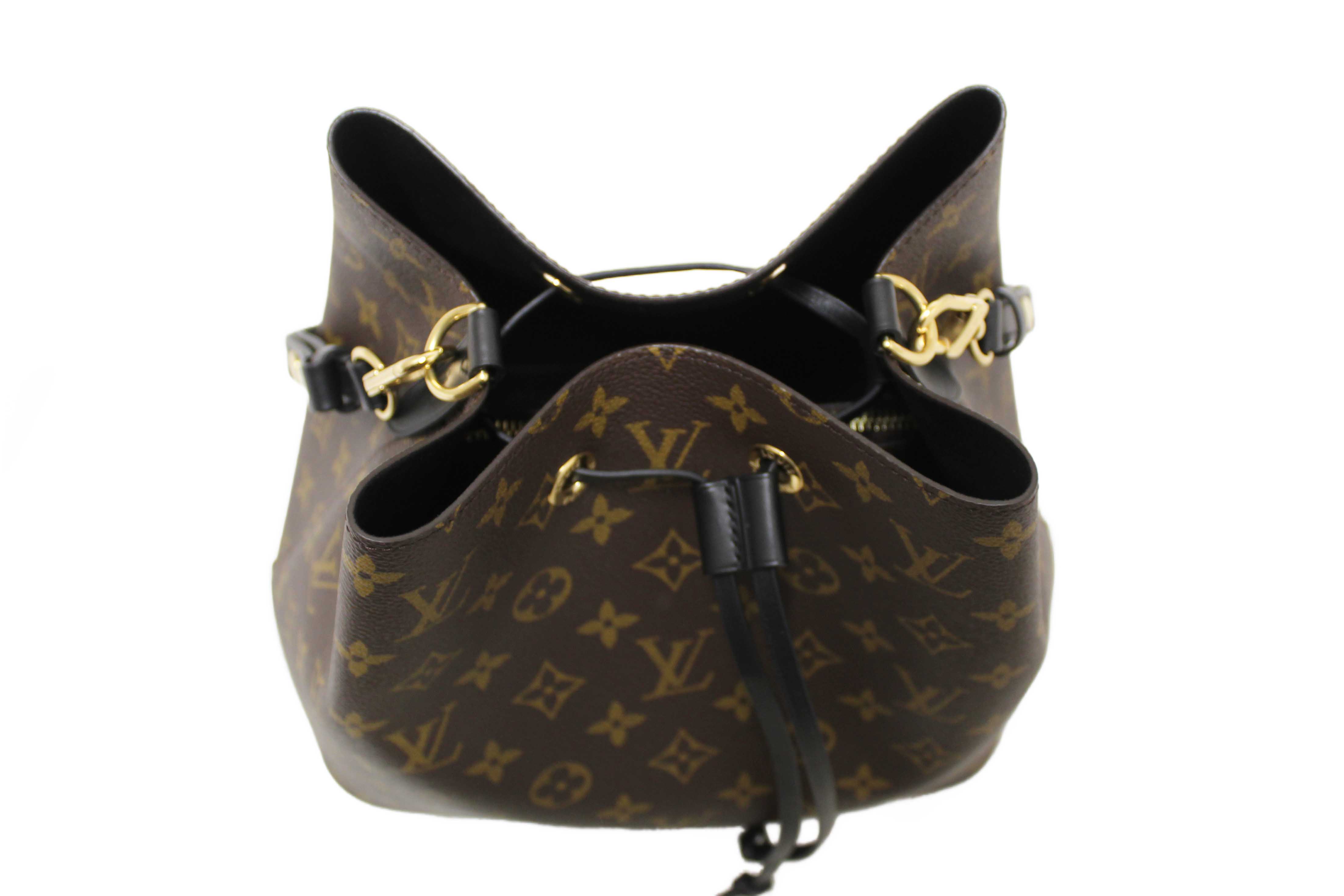 Authentic Louis Vuitton Classic Monogram Canvas with Black Leather NéoNoé MM Shoulder Bag