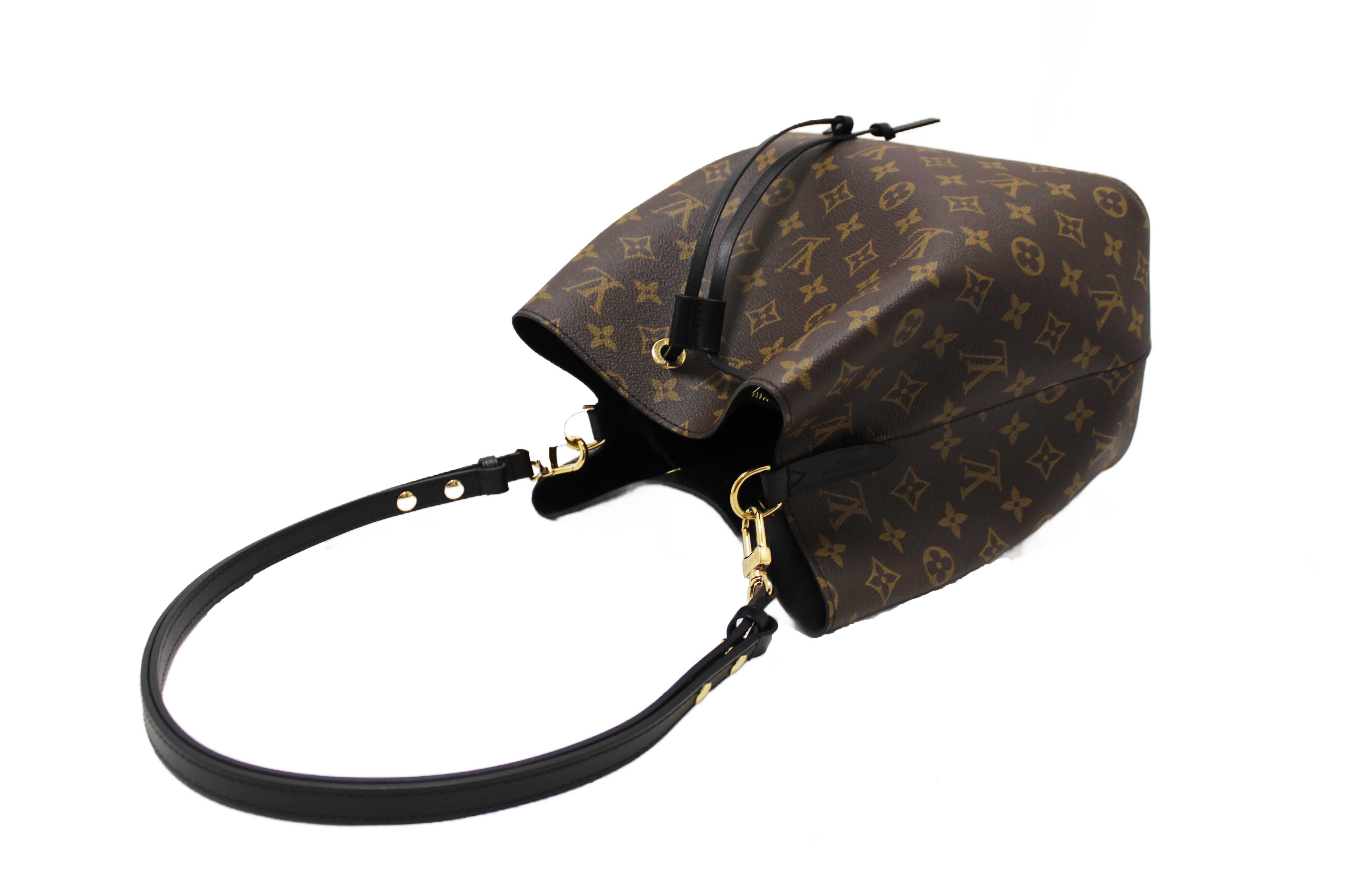 Authentic Louis Vuitton Classic Monogram Canvas with Black Leather NéoNoé MM Shoulder Bag