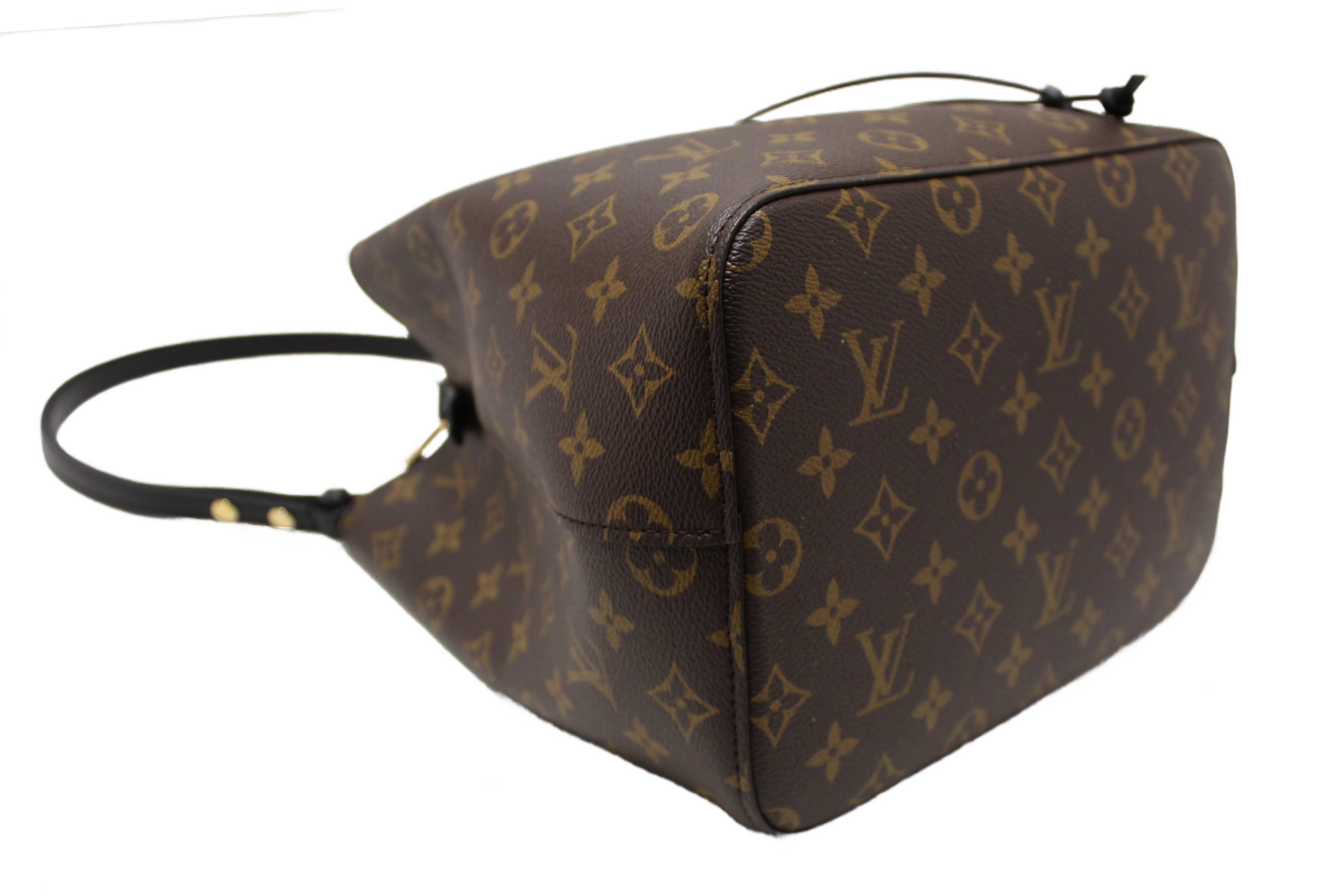 Authentic Louis Vuitton Classic Monogram Canvas with Black Leather NéoNoé MM Shoulder Bag