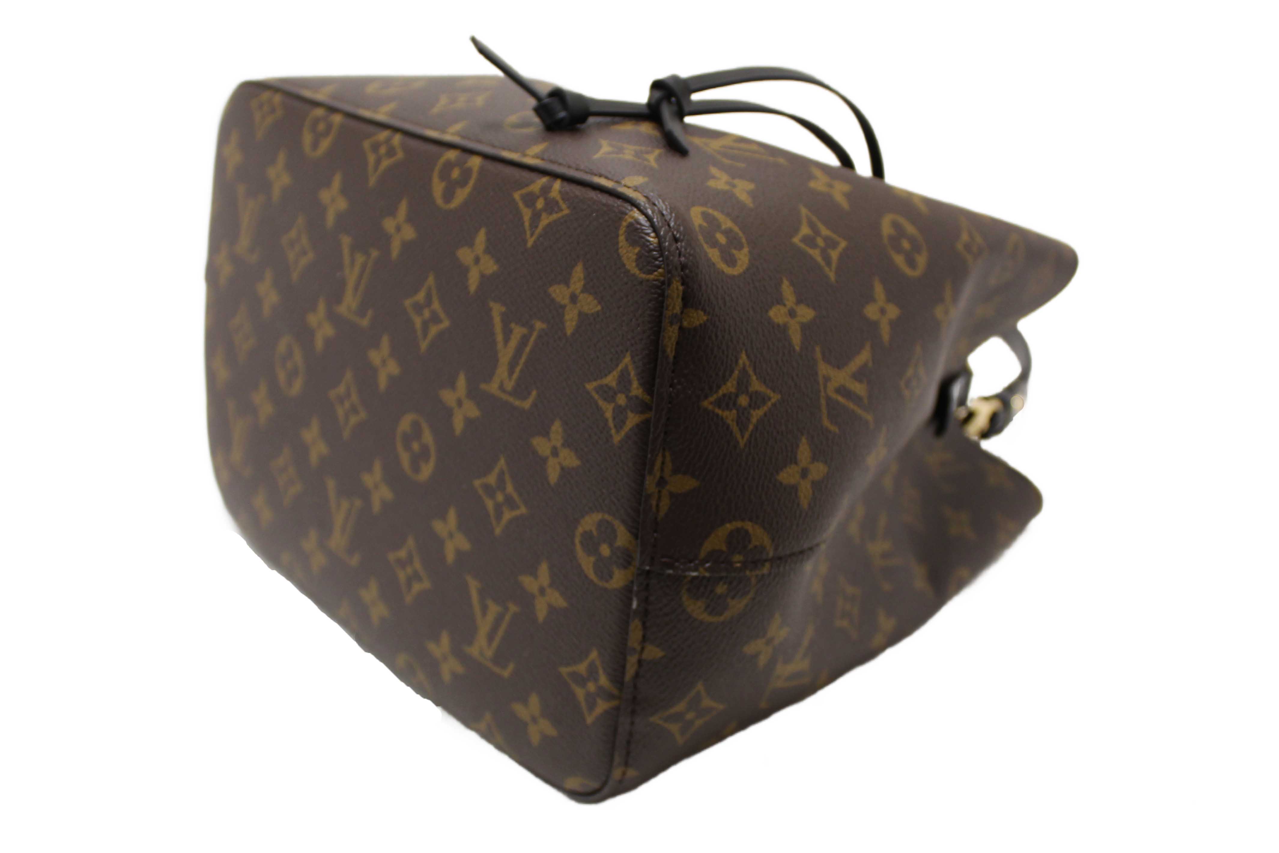 Authentic Louis Vuitton Classic Monogram Canvas with Black Leather NéoNoé MM Shoulder Bag