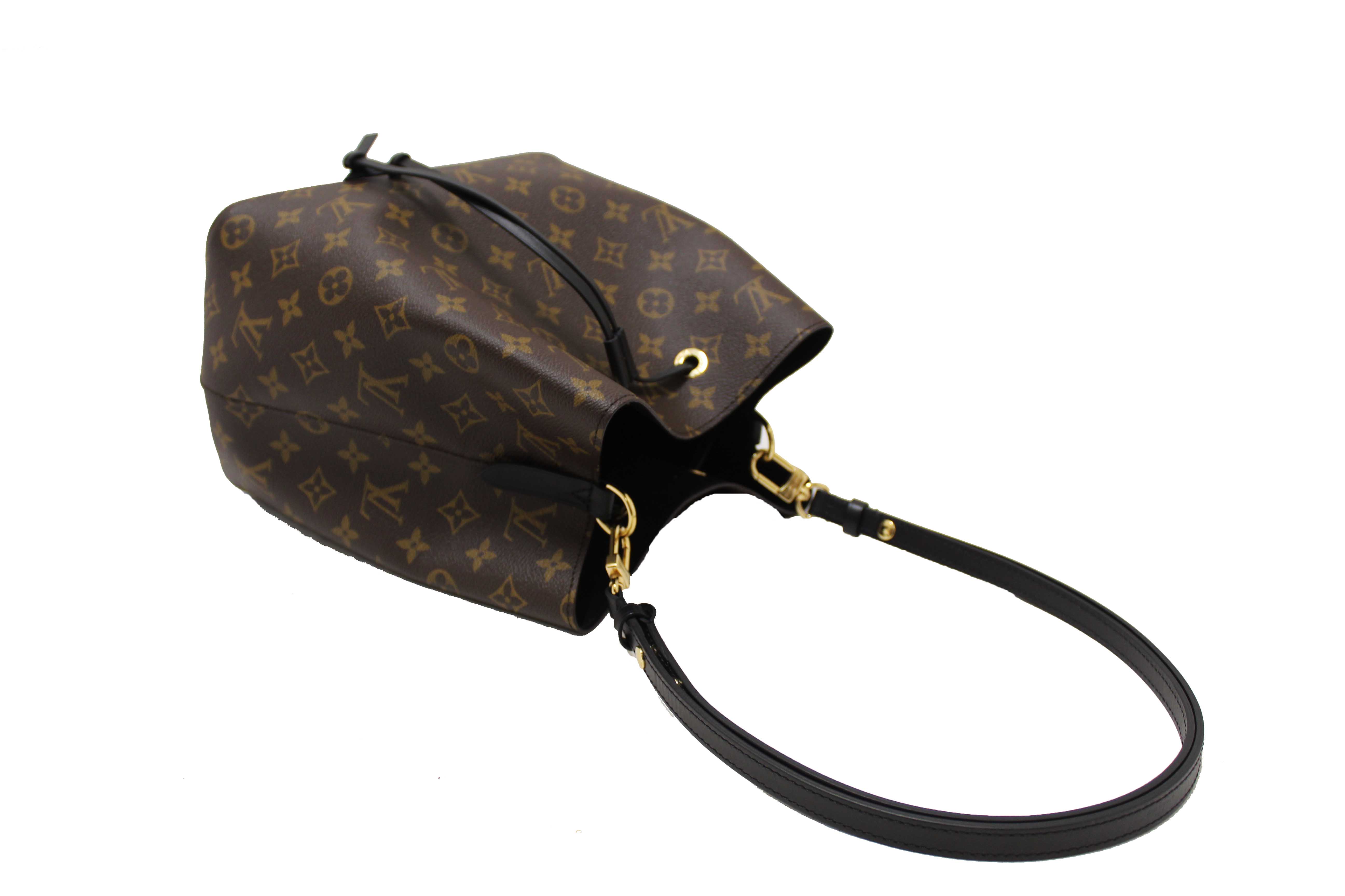Authentic Louis Vuitton Classic Monogram Canvas with Black Leather NéoNoé MM Shoulder Bag