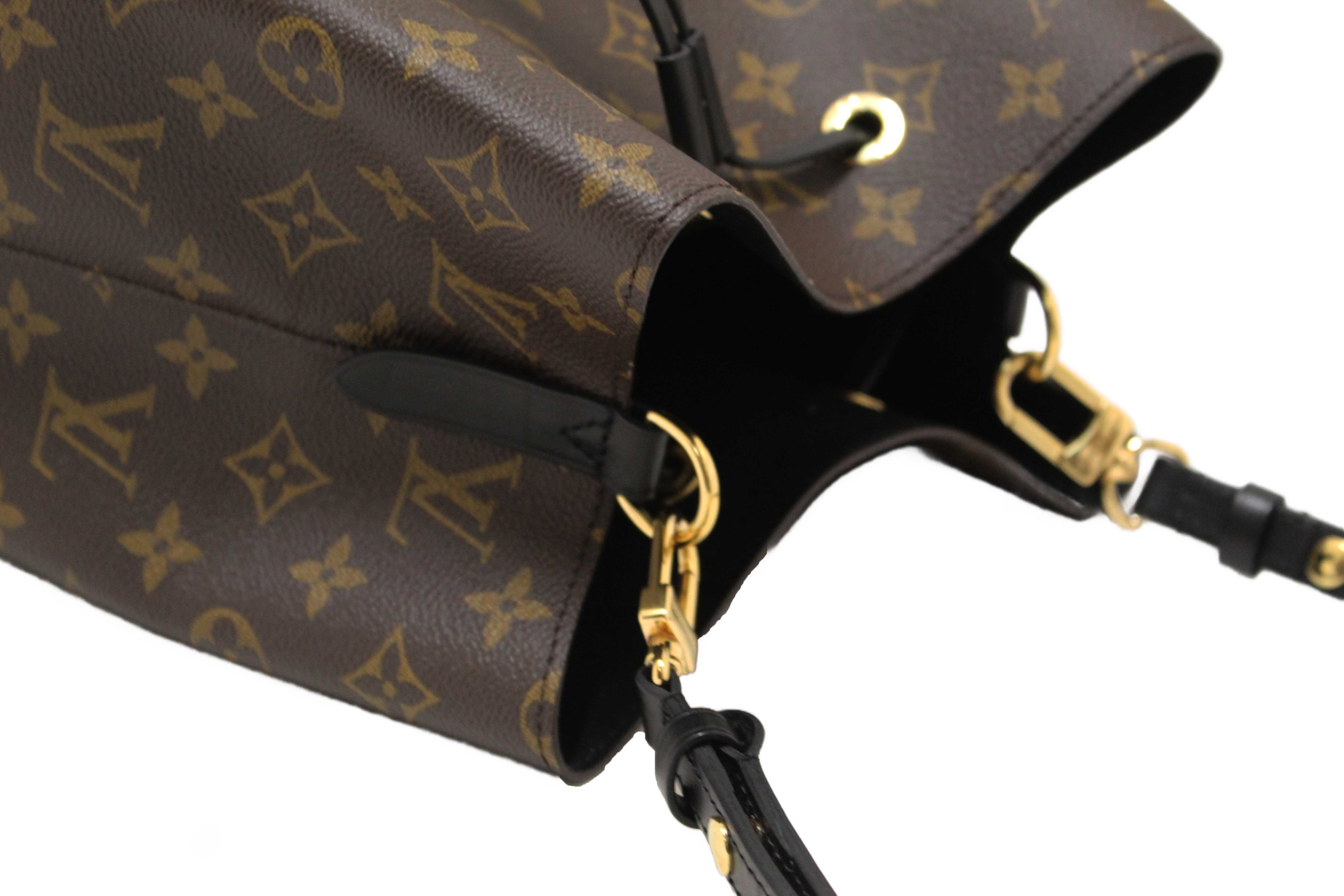 Authentic Louis Vuitton Classic Monogram Canvas with Black Leather NéoNoé MM Shoulder Bag
