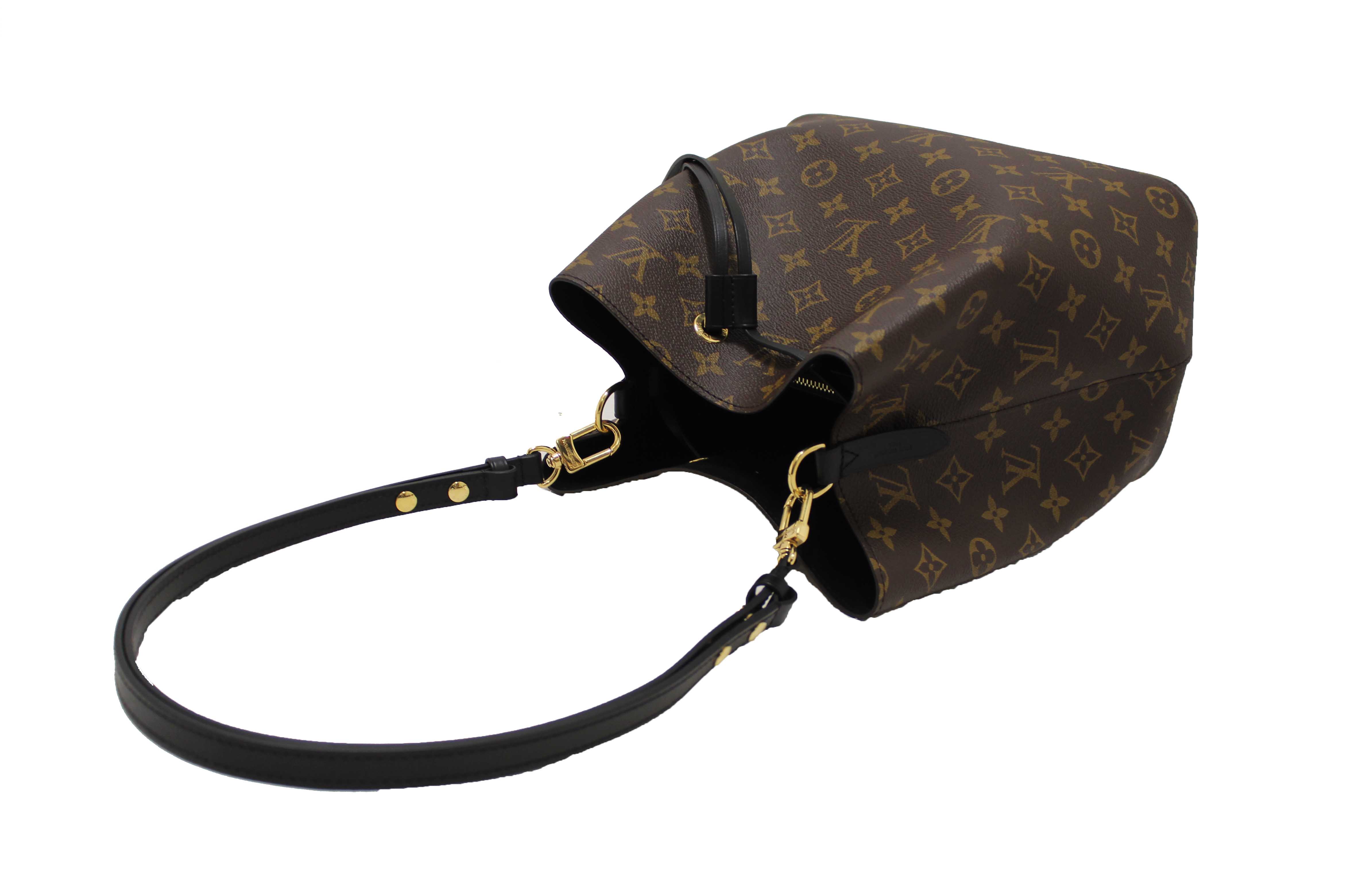 Authentic Louis Vuitton Classic Monogram Canvas with Black Leather NéoNoé MM Shoulder Bag