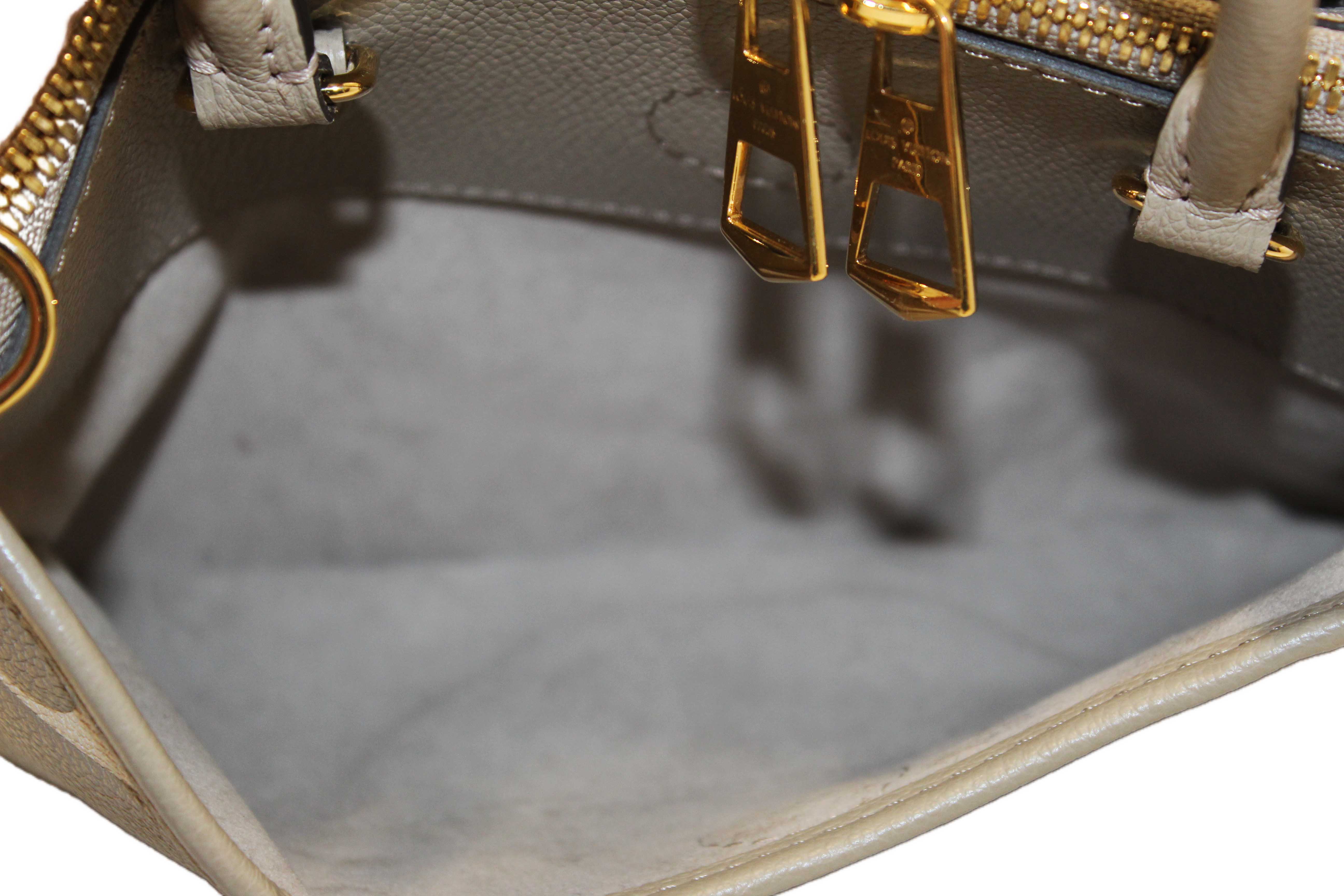 Authentic Louis Vuitton Tourterelle / Crème Beige Monogram Empreinte Leather Trianon PM Tote Bag