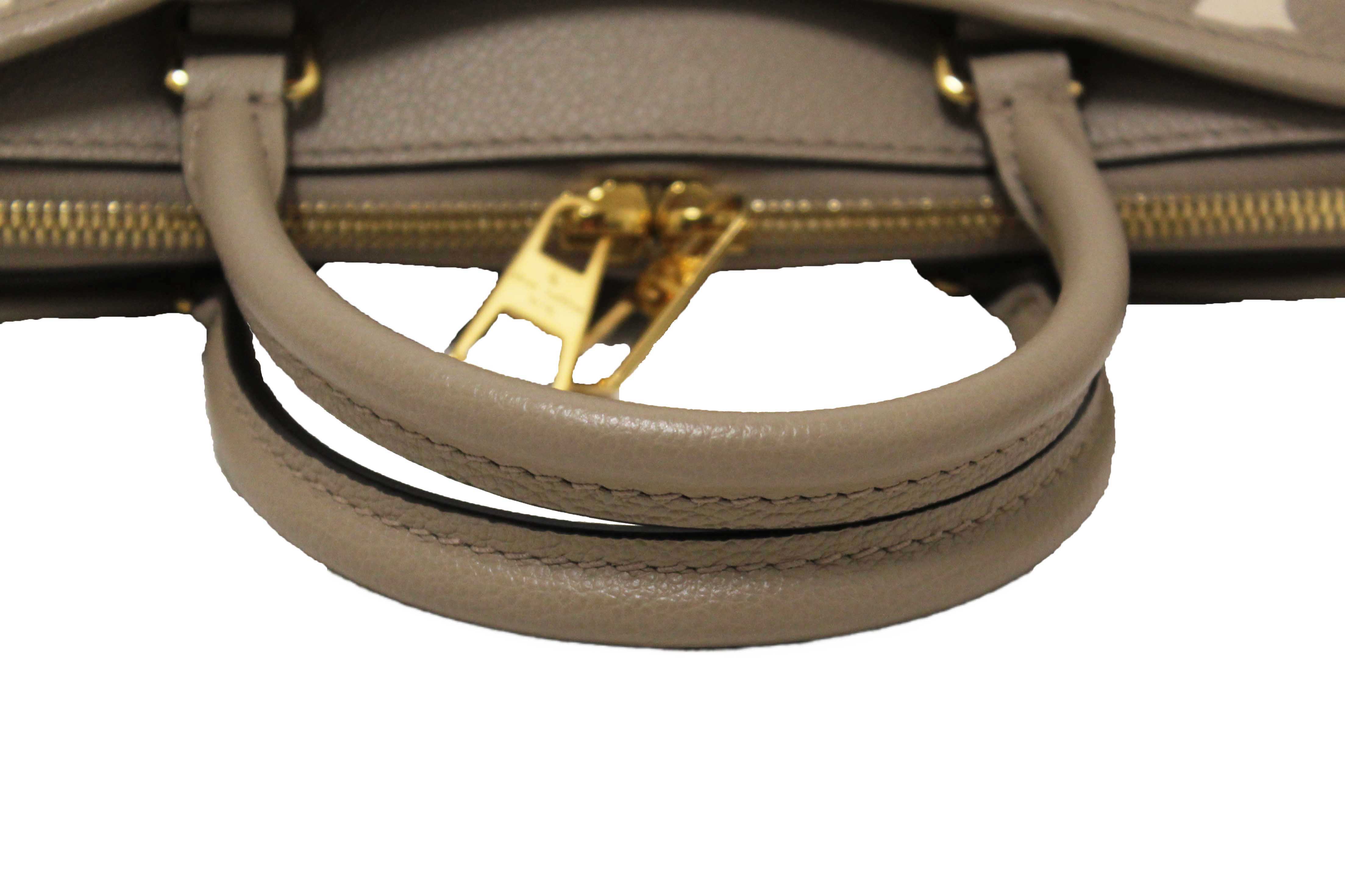 Authentic Louis Vuitton Tourterelle / Crème Beige Monogram Empreinte Leather Trianon PM Tote Bag