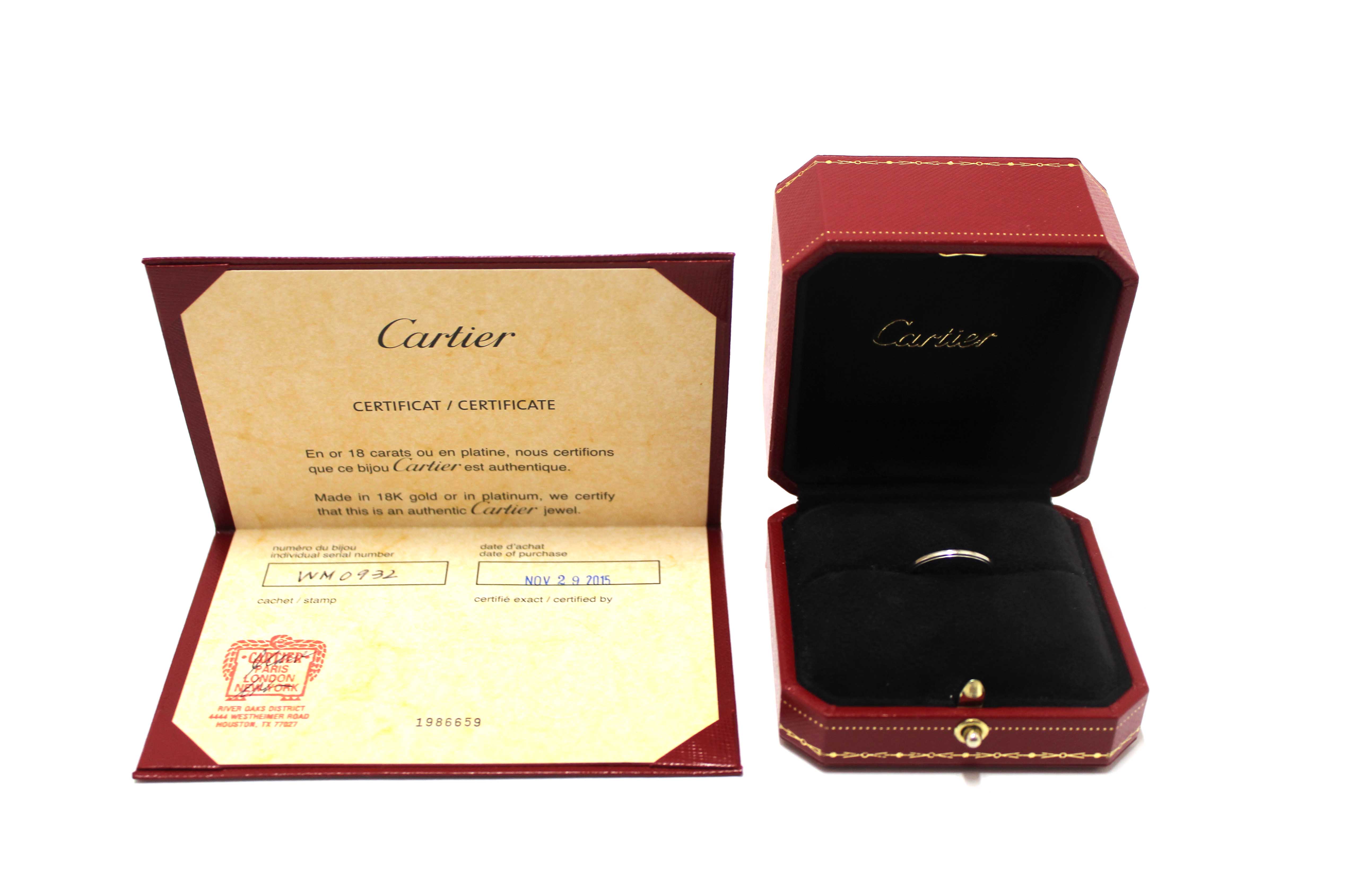 Authentic Cartier Platinum D'amore Wedding Band Ring 1.8mm Size 5.25