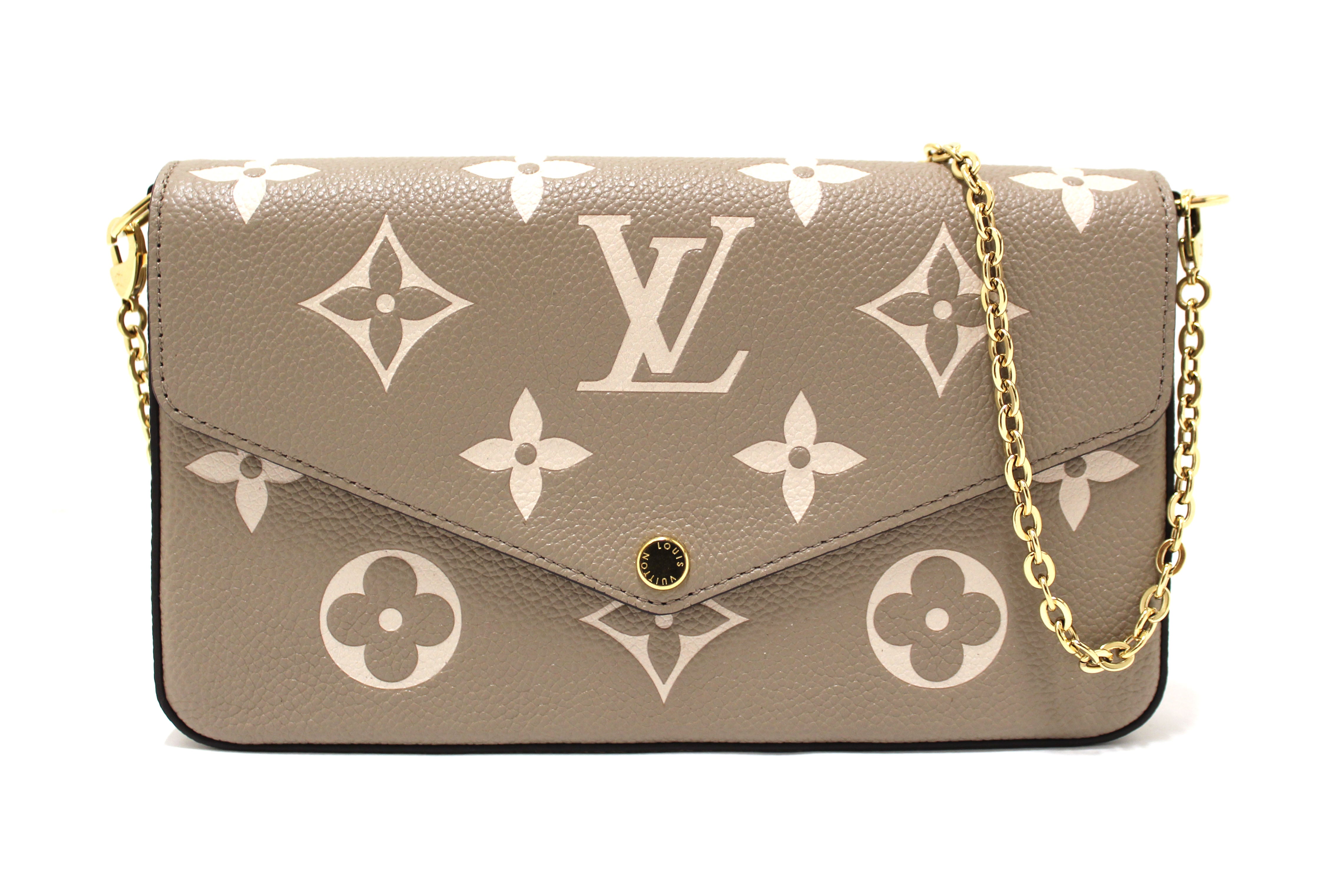Authentic Louis Vuitton Cream/Dove Monogram Empreinte Felicie Pochette Bag