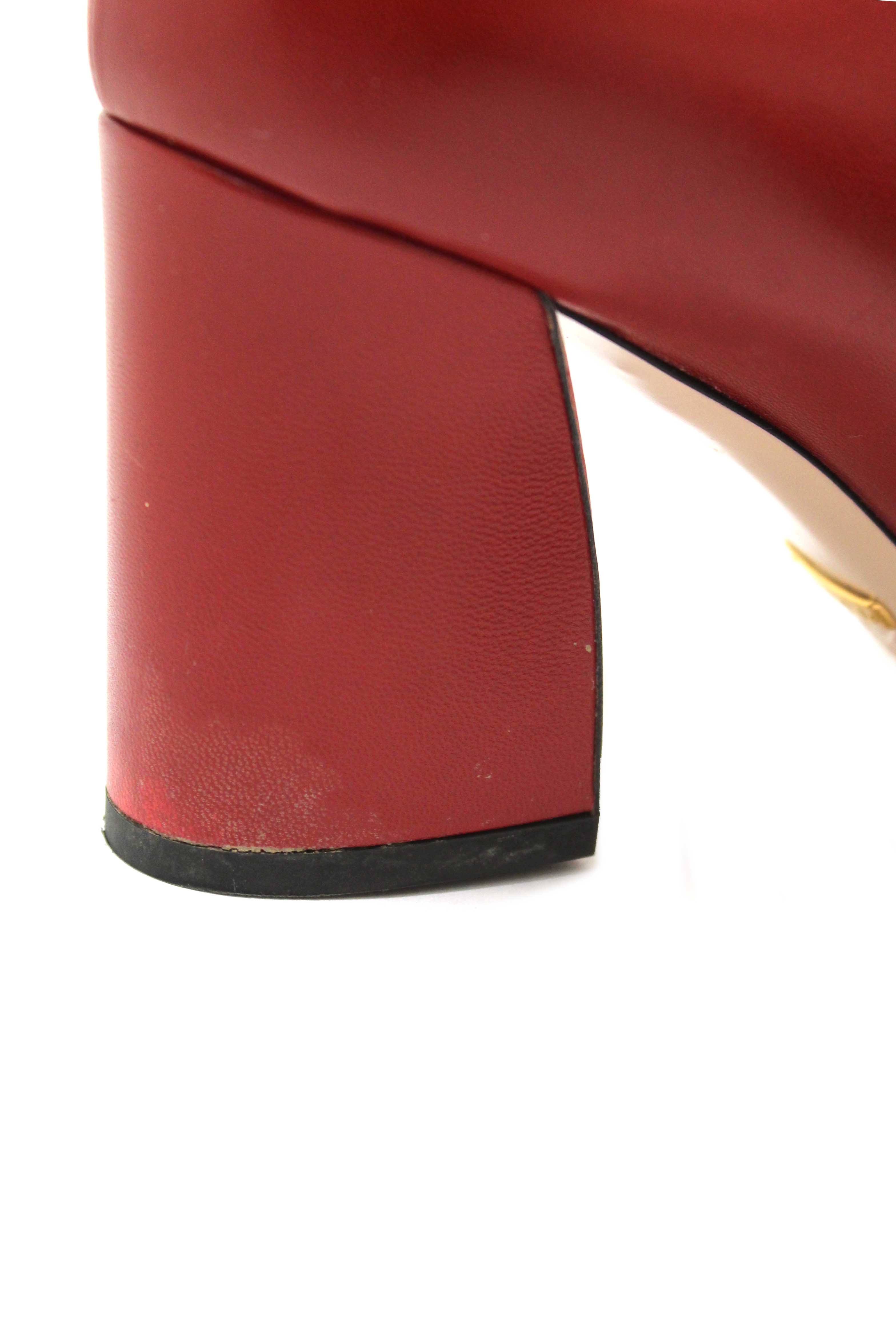 Authentic Gucci Red Smooth Calfskin Leather Web Bow Malaga Pumps Size 39