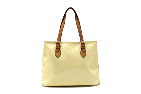 Authentic Louis Vuitton Beige Vernis Leather Brentwood Shoulder Tote Bag