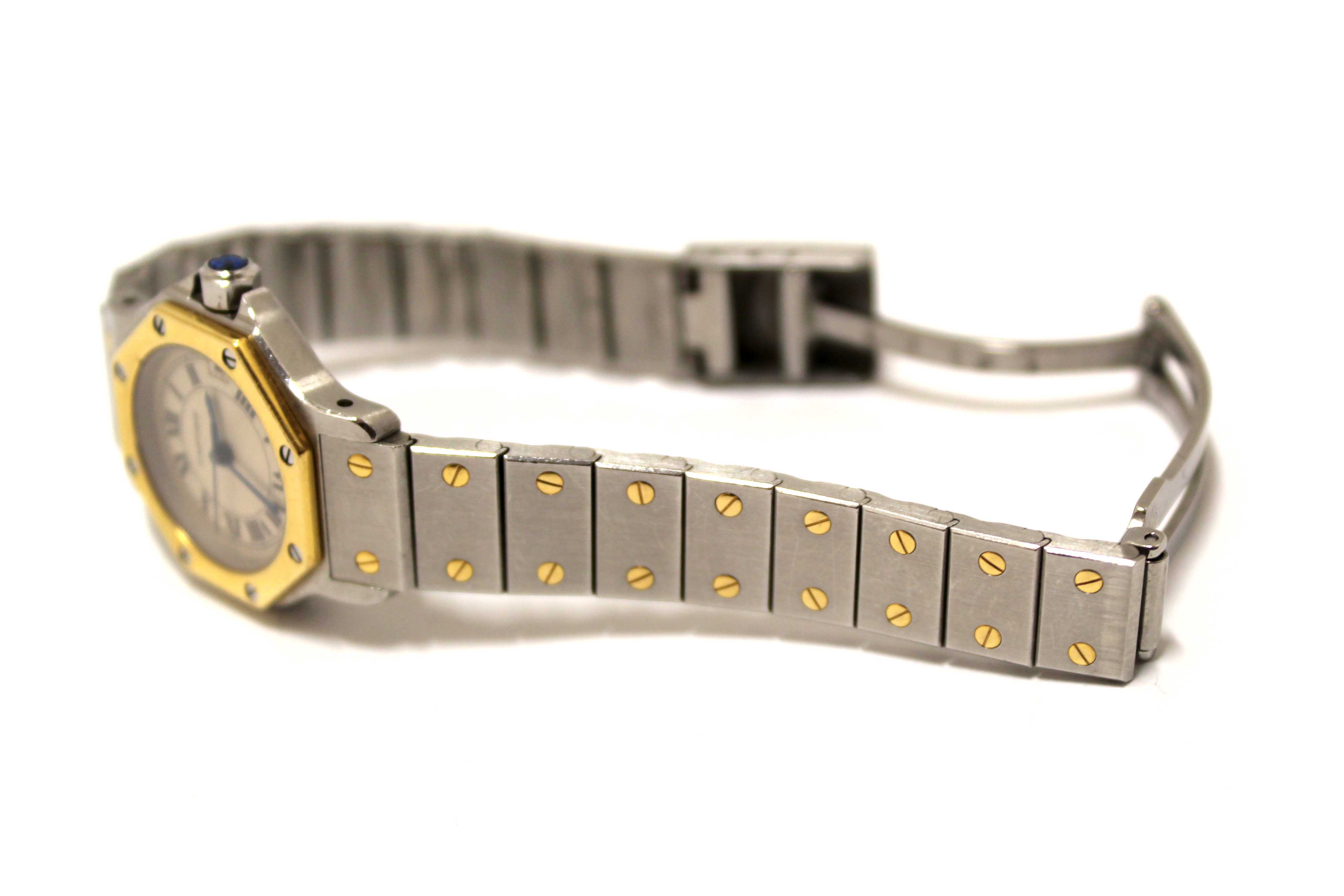 Authentic Cartier Santos Octagon Two Tone 18K Yellow Gold 24mm Watch 187903