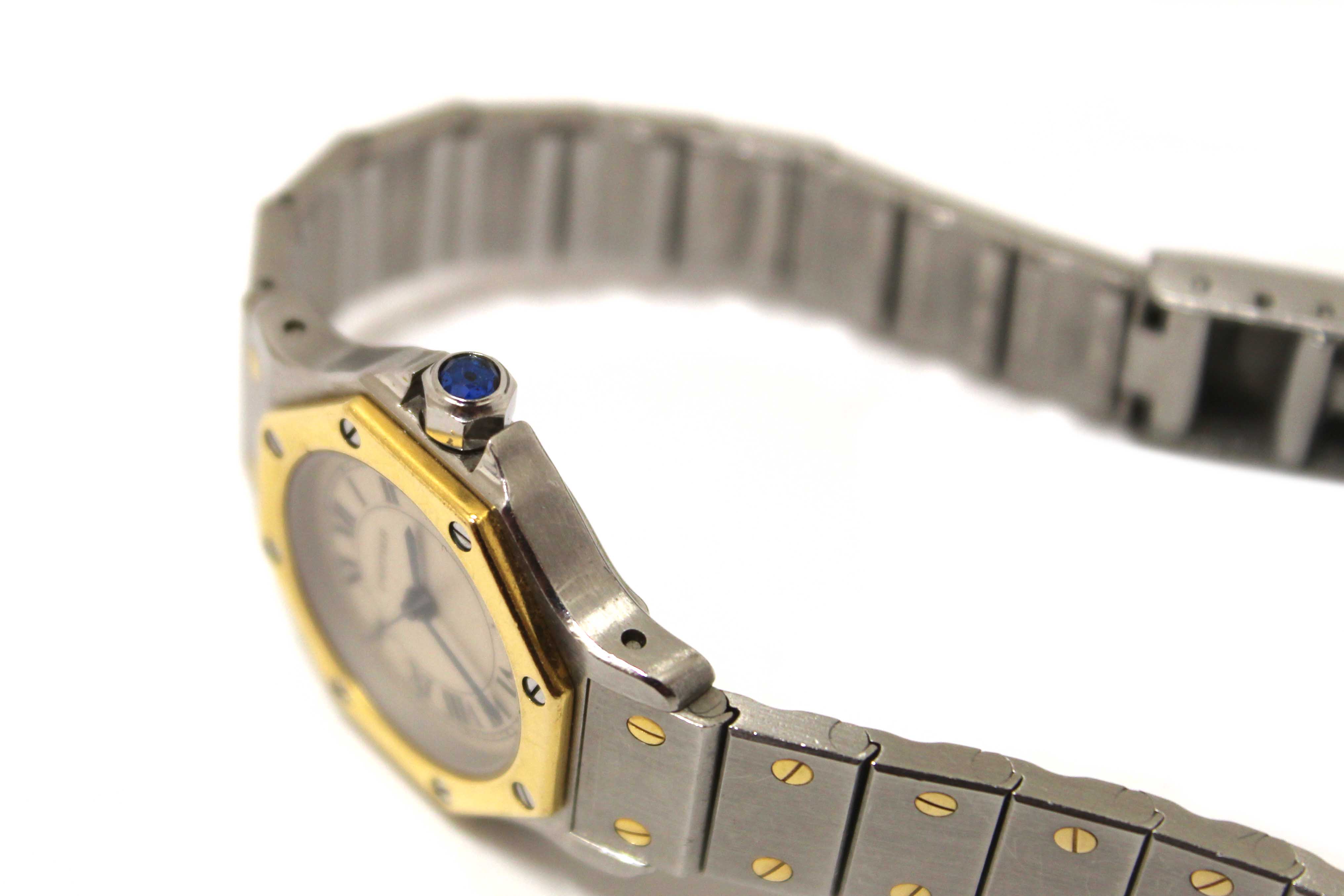 Authentic Cartier Santos Octagon Two Tone 18K Yellow Gold 24mm Watch 187903