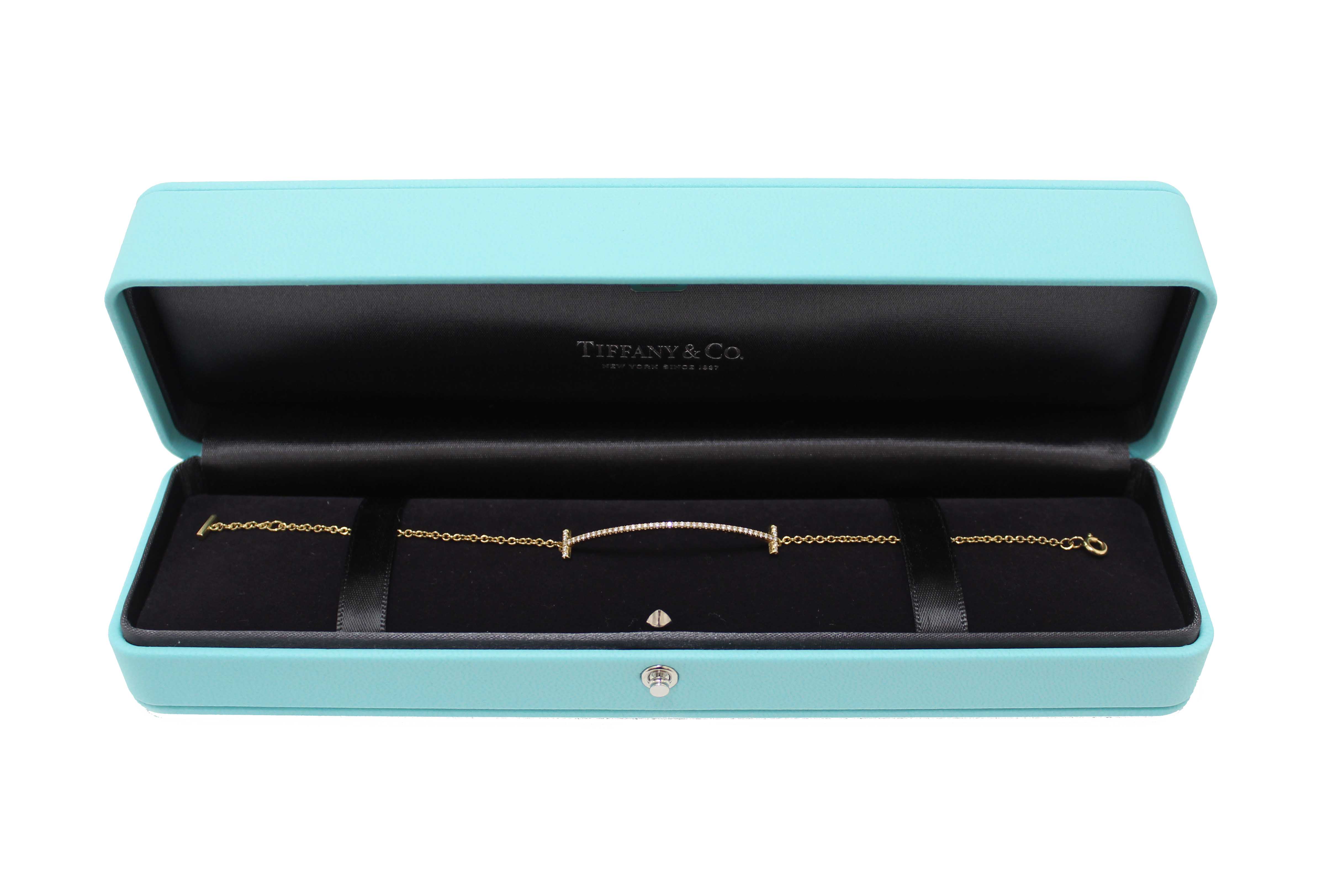 Authentic Tiffany & Co 18K Yellow Gold with Diamonds Tiffany T Smile Bracelet