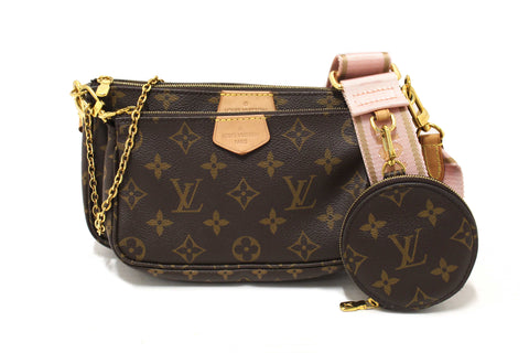 Authentic Louis Vuitton Classic Monogram Khaki PInk Strap Multi-Pochette Accessoires Bag