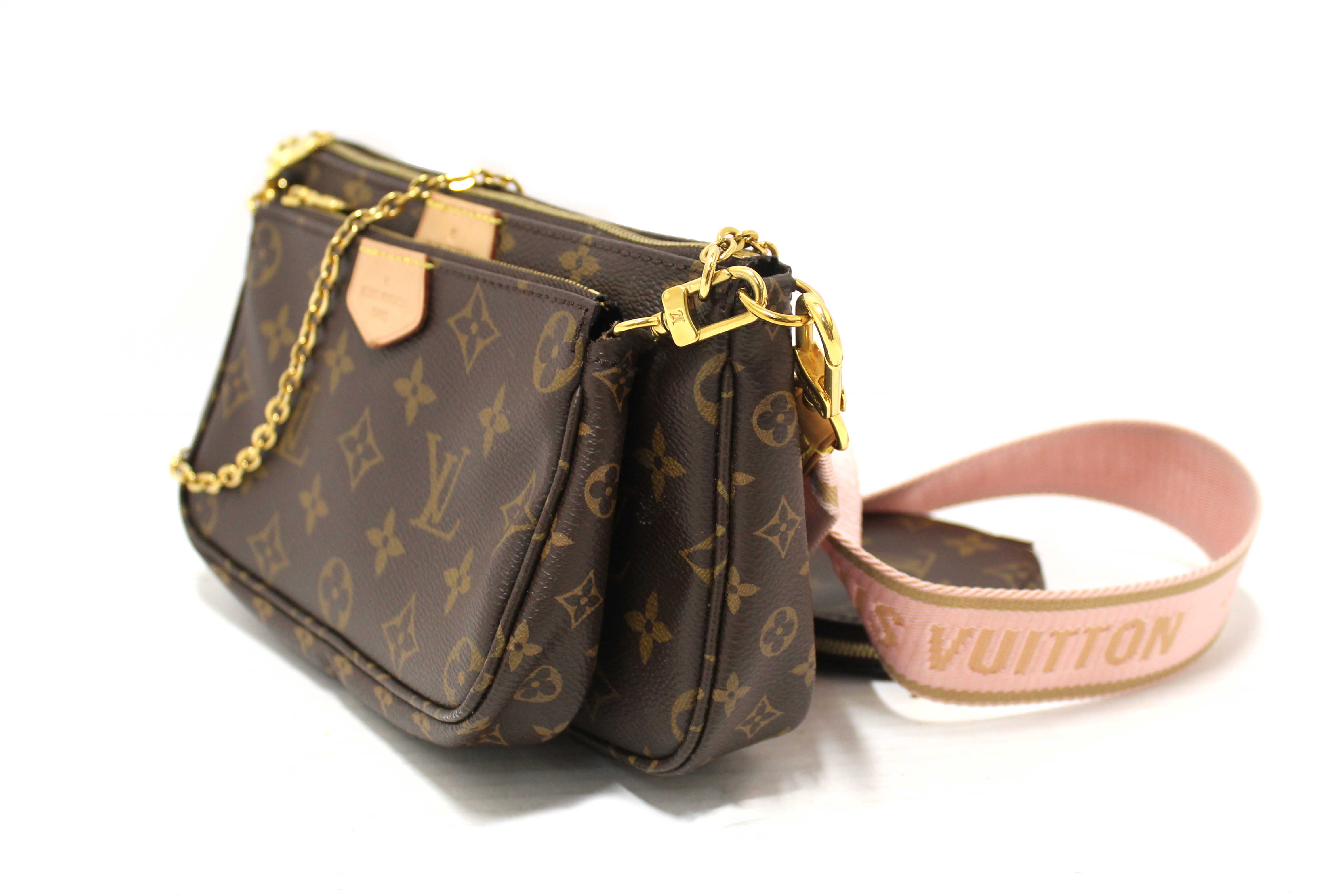 Authentic Louis Vuitton Classic Monogram Khaki PInk Strap Multi-Pochette Accessoires Bag