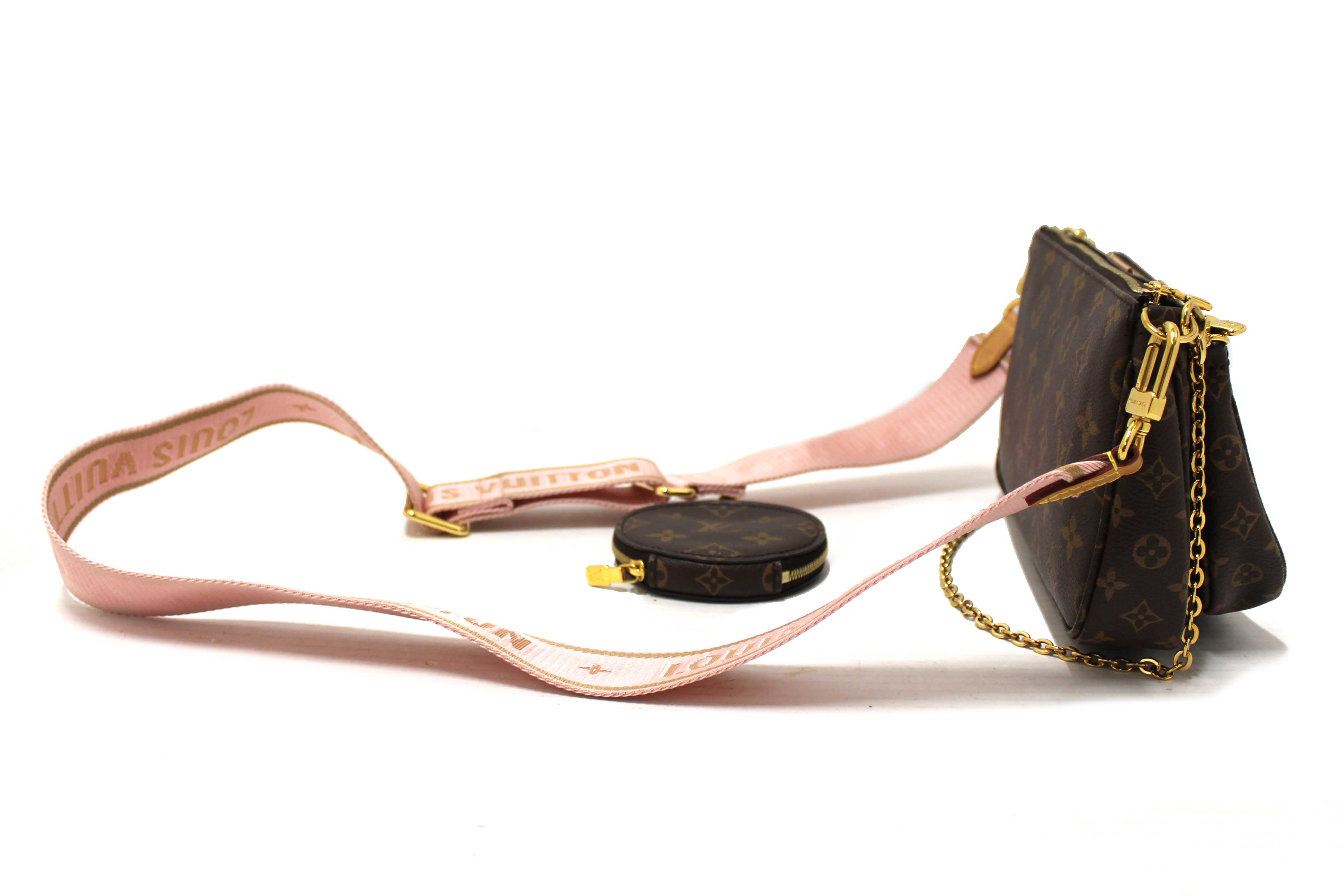 Authentic Louis Vuitton Classic Monogram Khaki PInk Strap Multi-Pochette Accessoires Bag