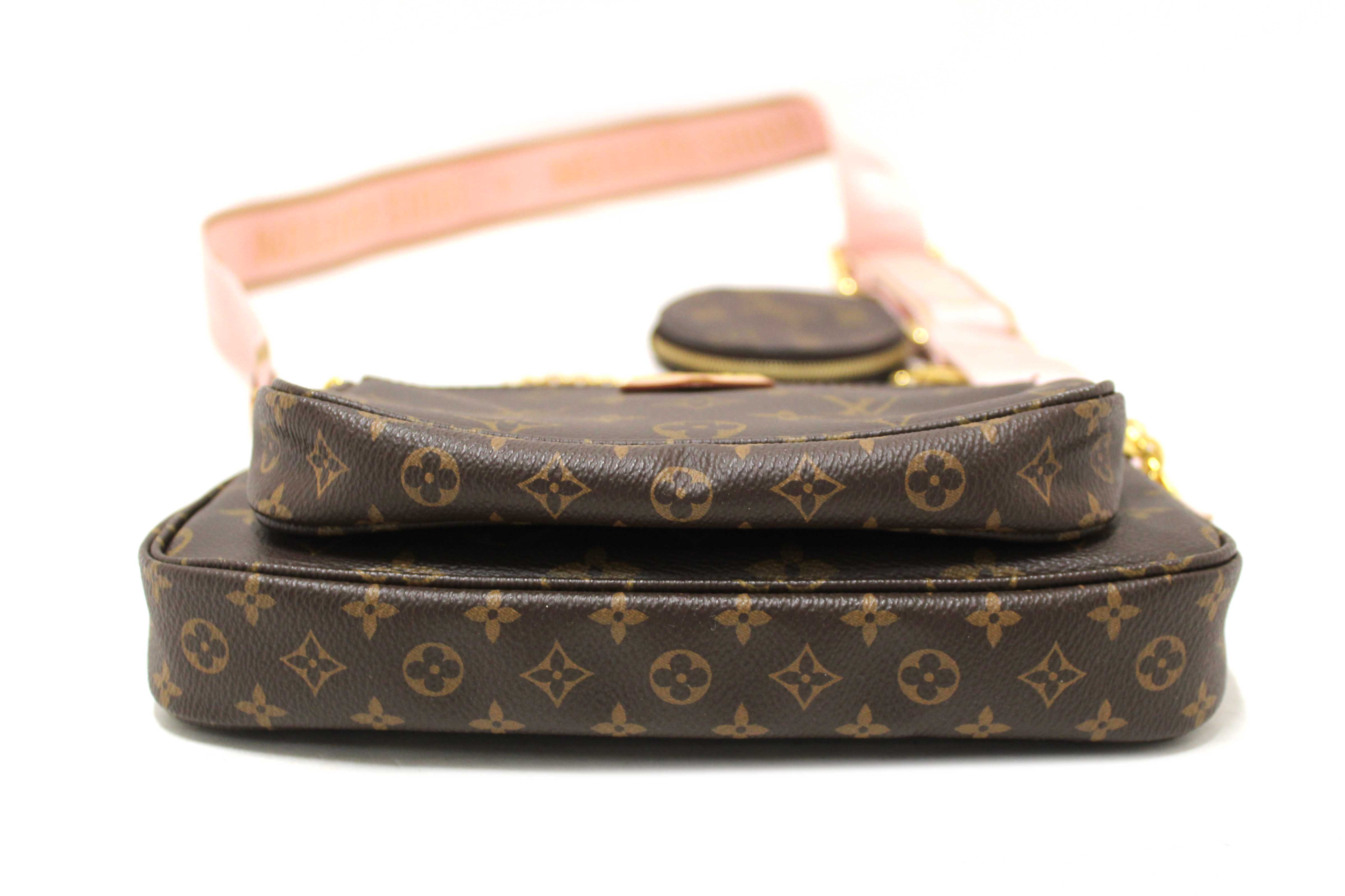Authentic Louis Vuitton Classic Monogram Khaki PInk Strap Multi-Pochette Accessoires Bag