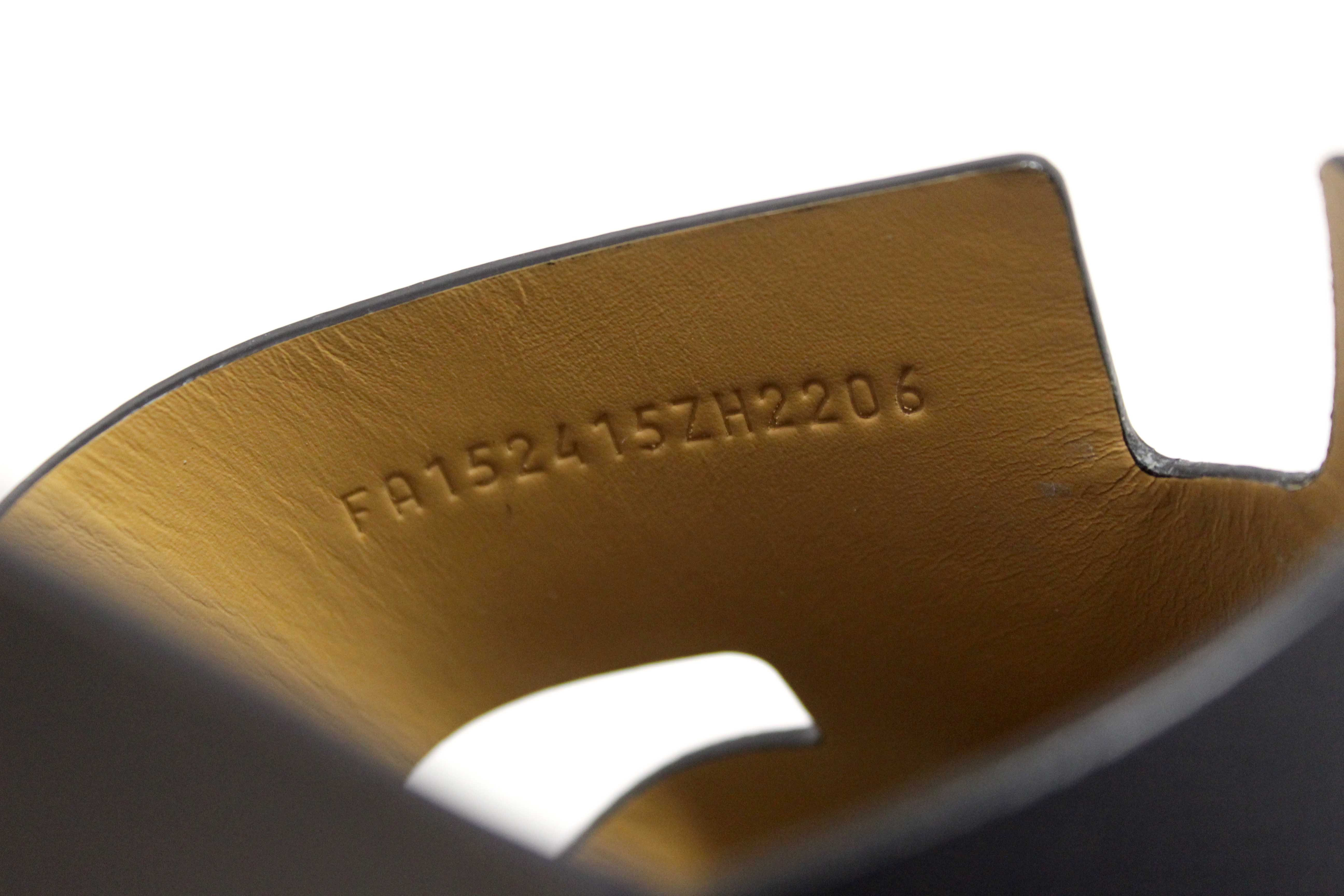 Authentic Hermes Men's Navy Blue Izmir Leather Flat Sandals Shoes Size 43.5