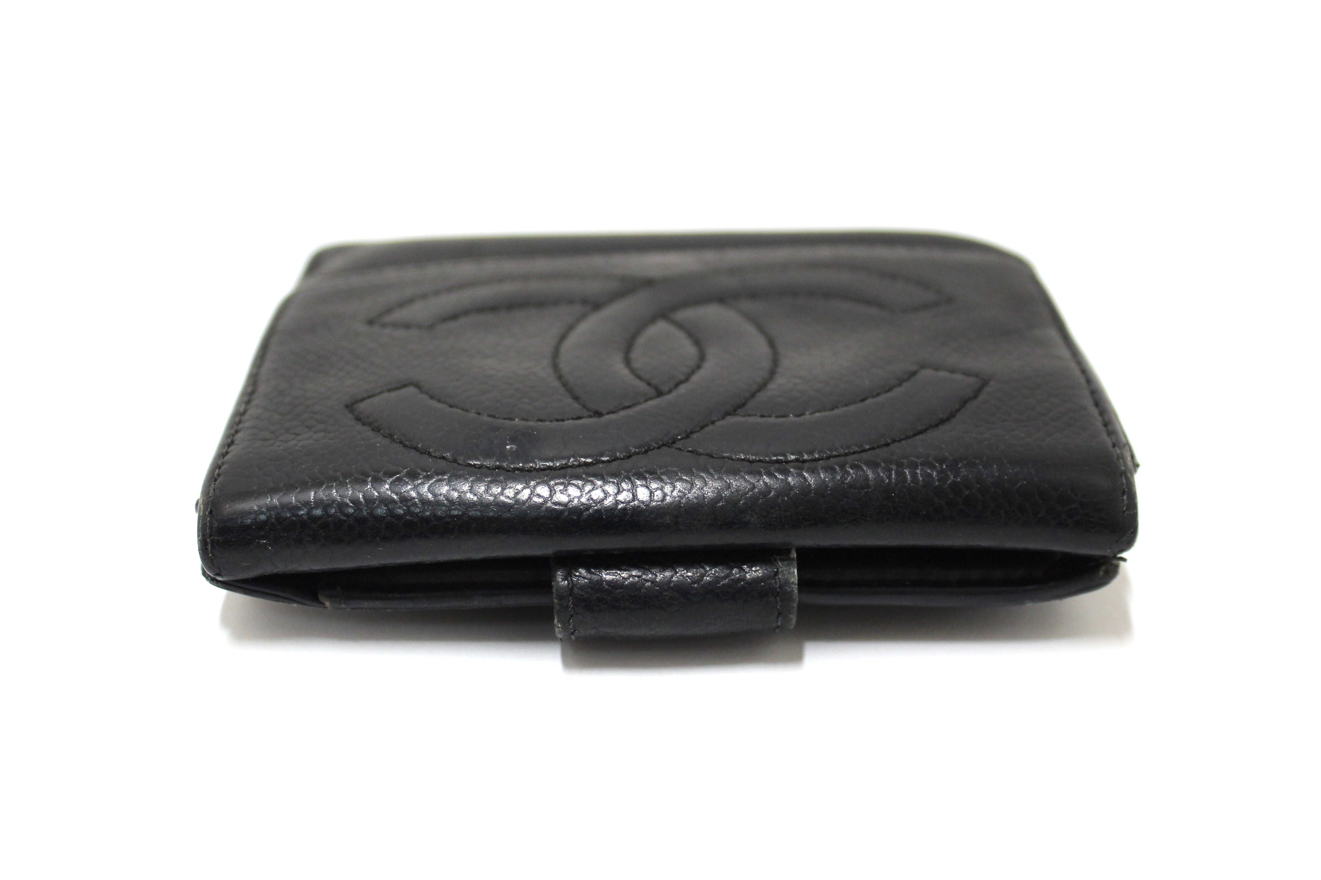 Authentic Vintage Chanel Black Caviar Leather Timeless CC Small Wallet