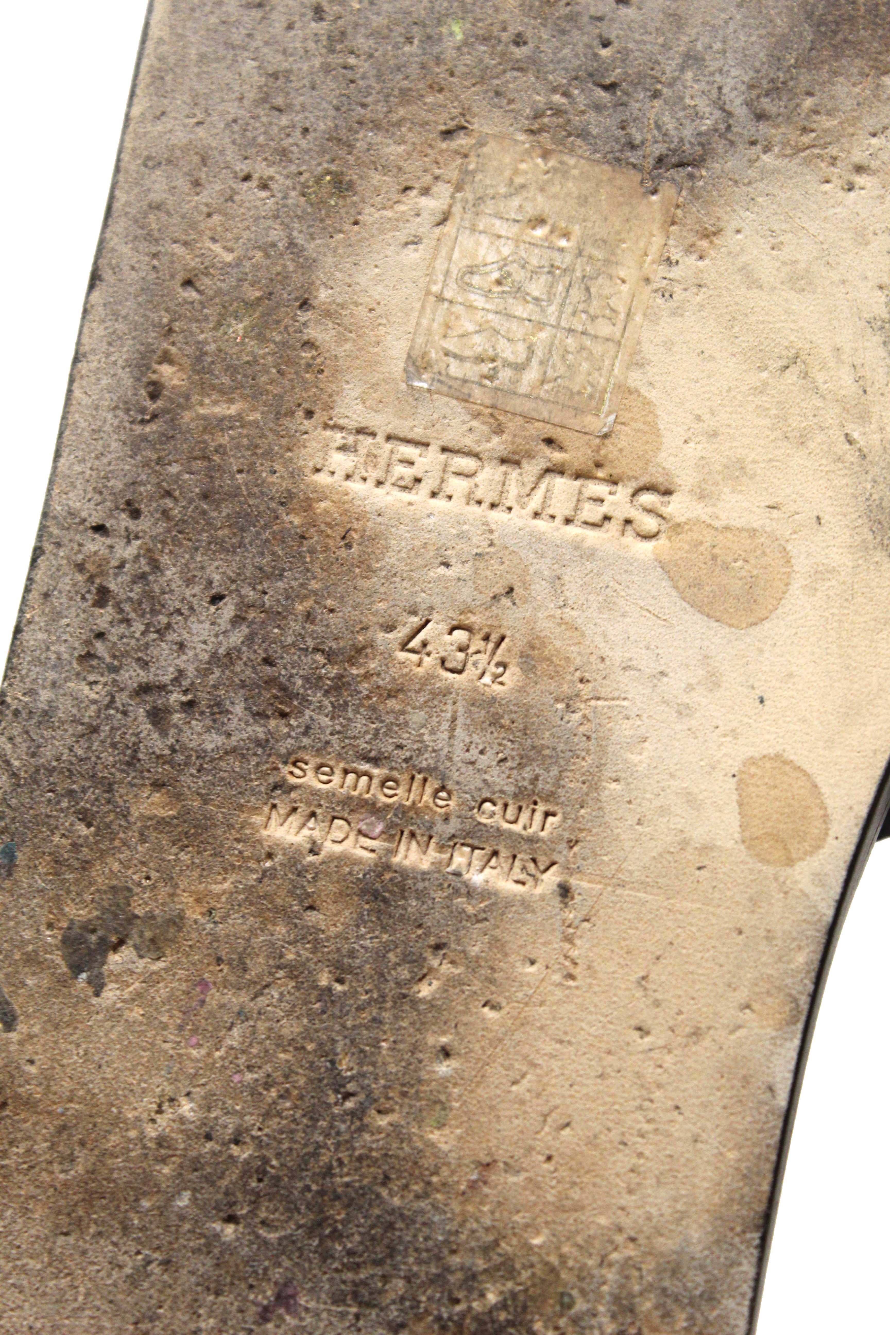 Authentic Hermes Men's Navy Blue Izmir Leather Flat Sandals Shoes Size 43.5