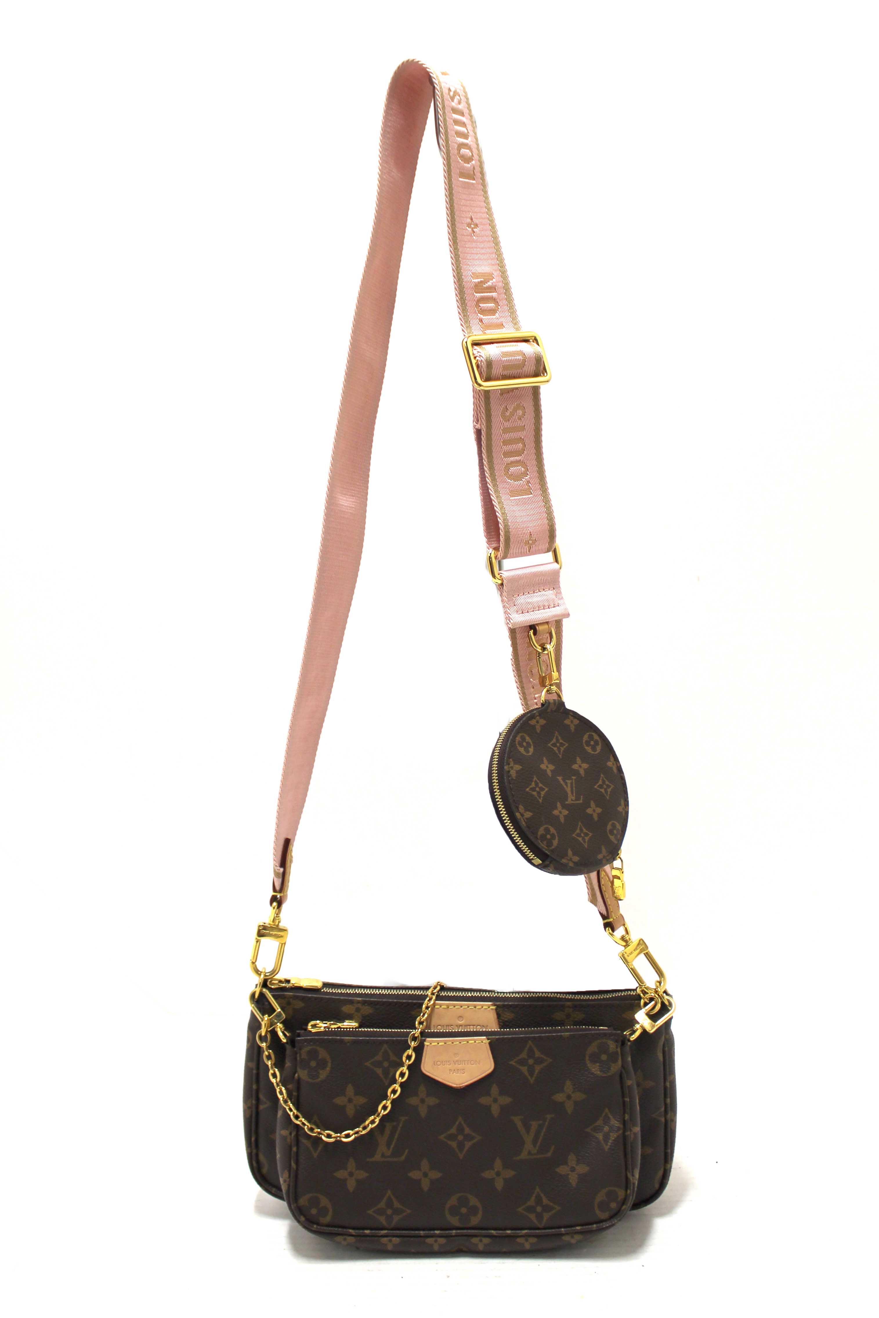 Authentic Louis Vuitton Classic Monogram Khaki PInk Strap Multi-Pochette Accessoires Bag