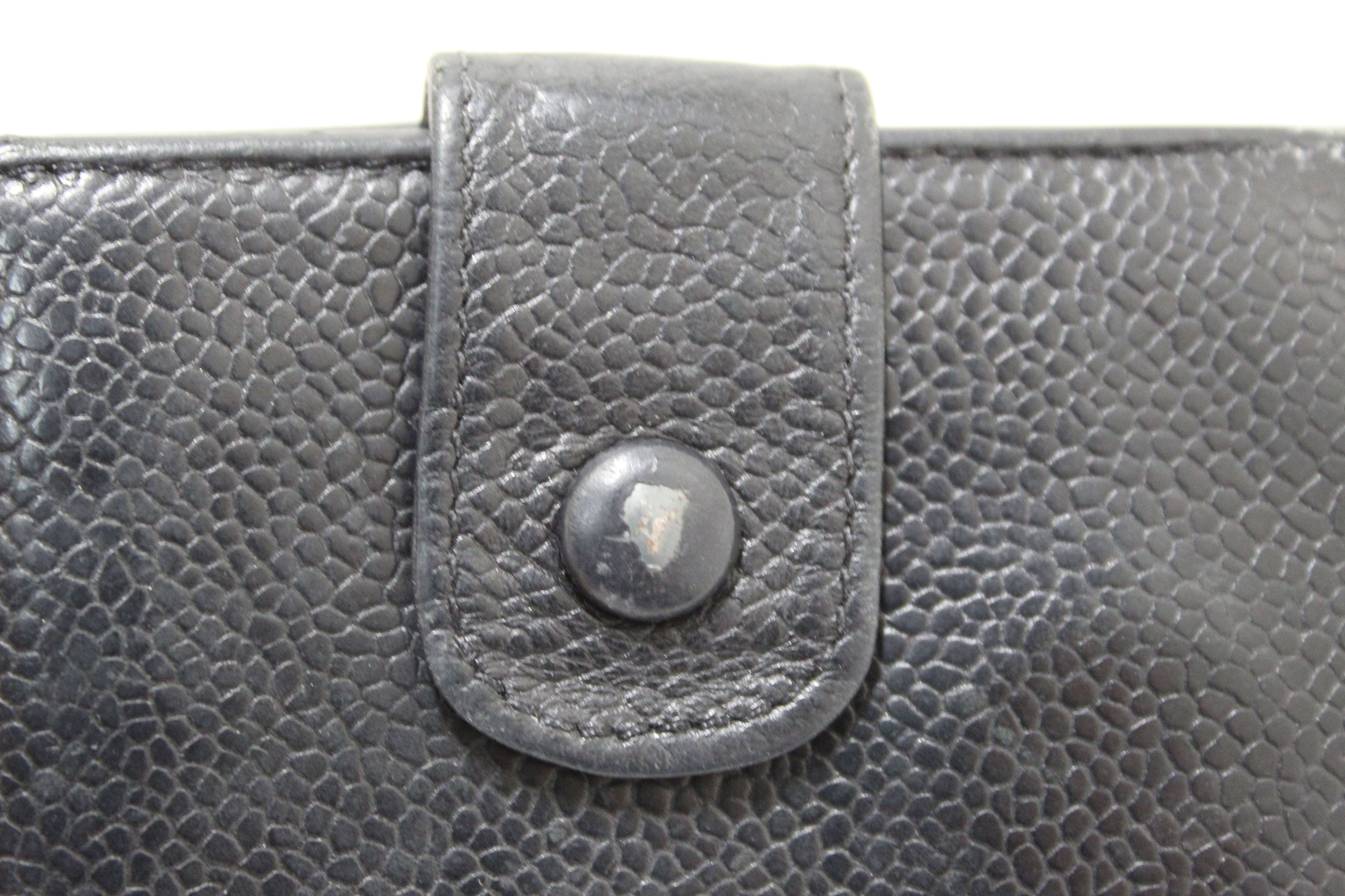 Authentic Vintage Chanel Black Caviar Leather Timeless CC Small Wallet