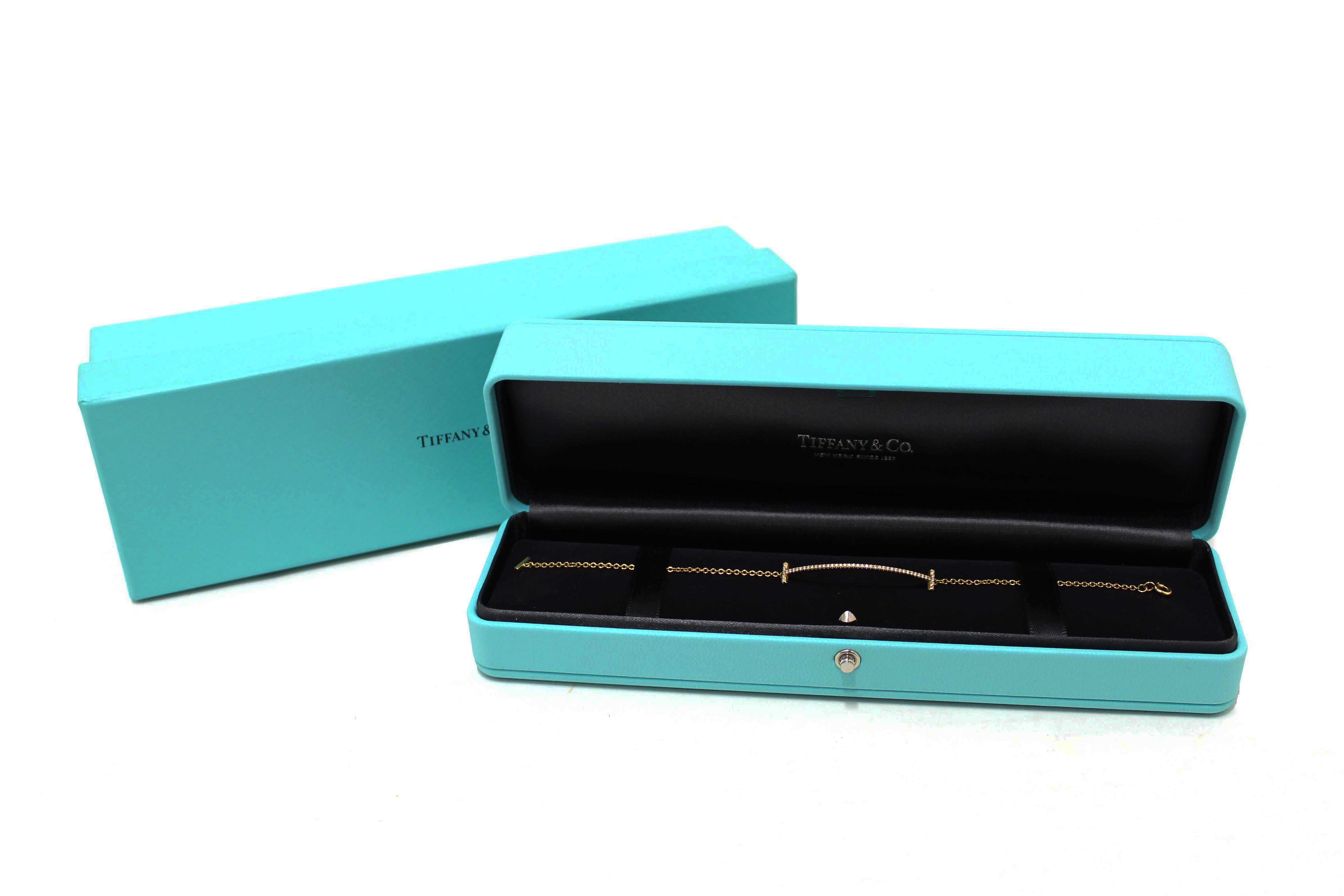 Authentic Tiffany & Co 18K Yellow Gold with Diamonds Tiffany T Smile Bracelet