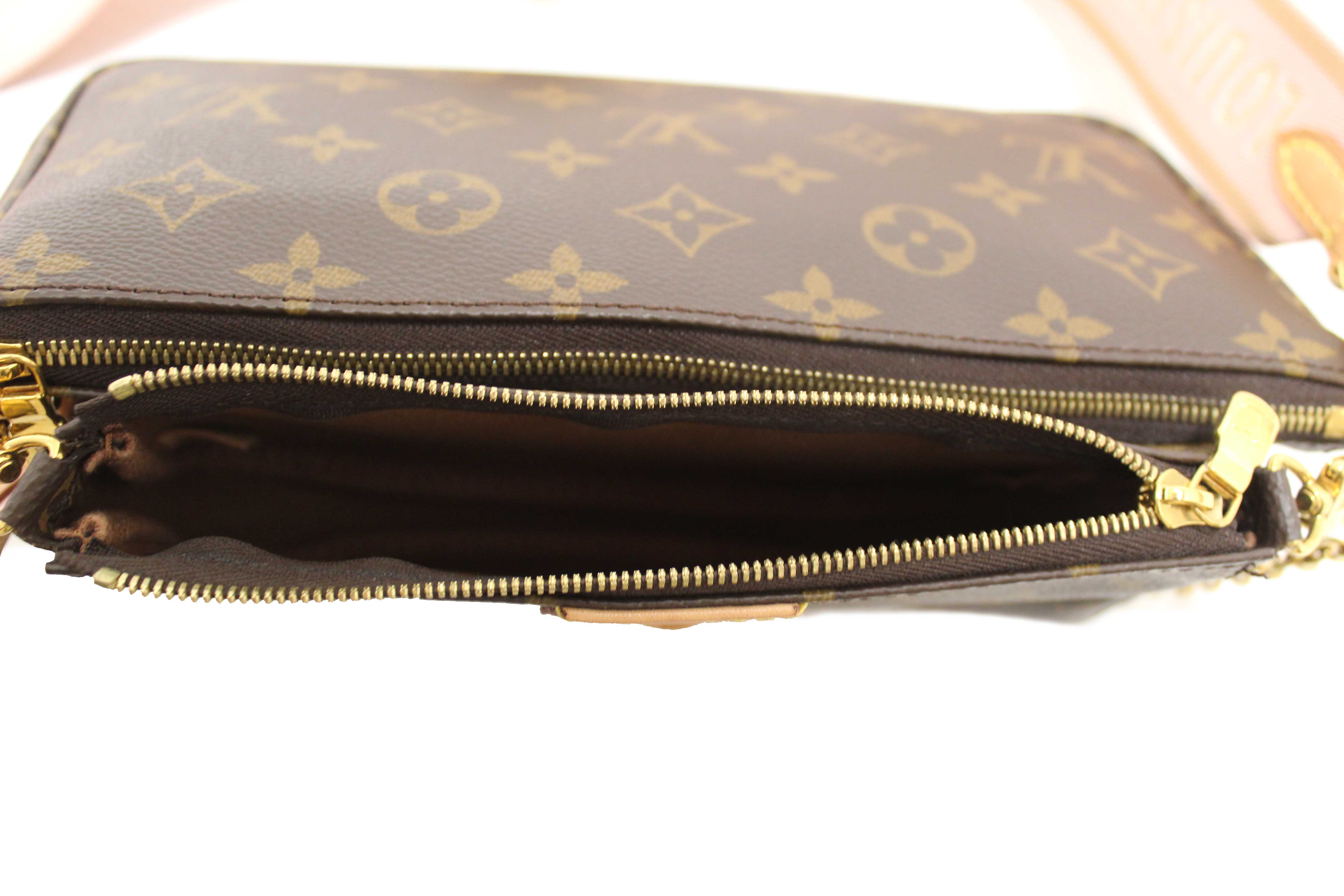Authentic Louis Vuitton Classic Monogram Khaki PInk Strap Multi-Pochette Accessoires Bag