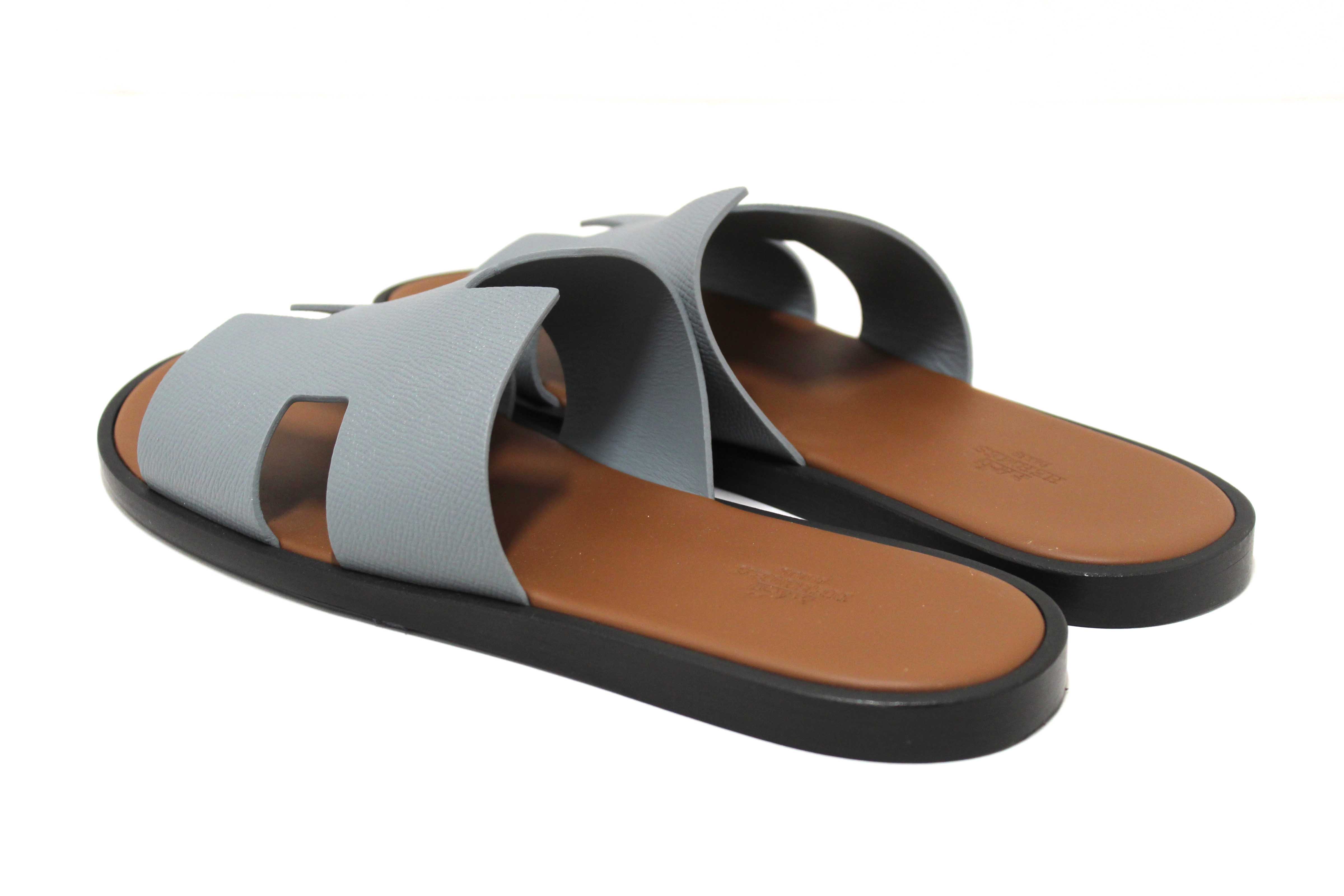 Authentic Hermes Men's Blue Izmir Leather Flat Sandals Shoes Size 43