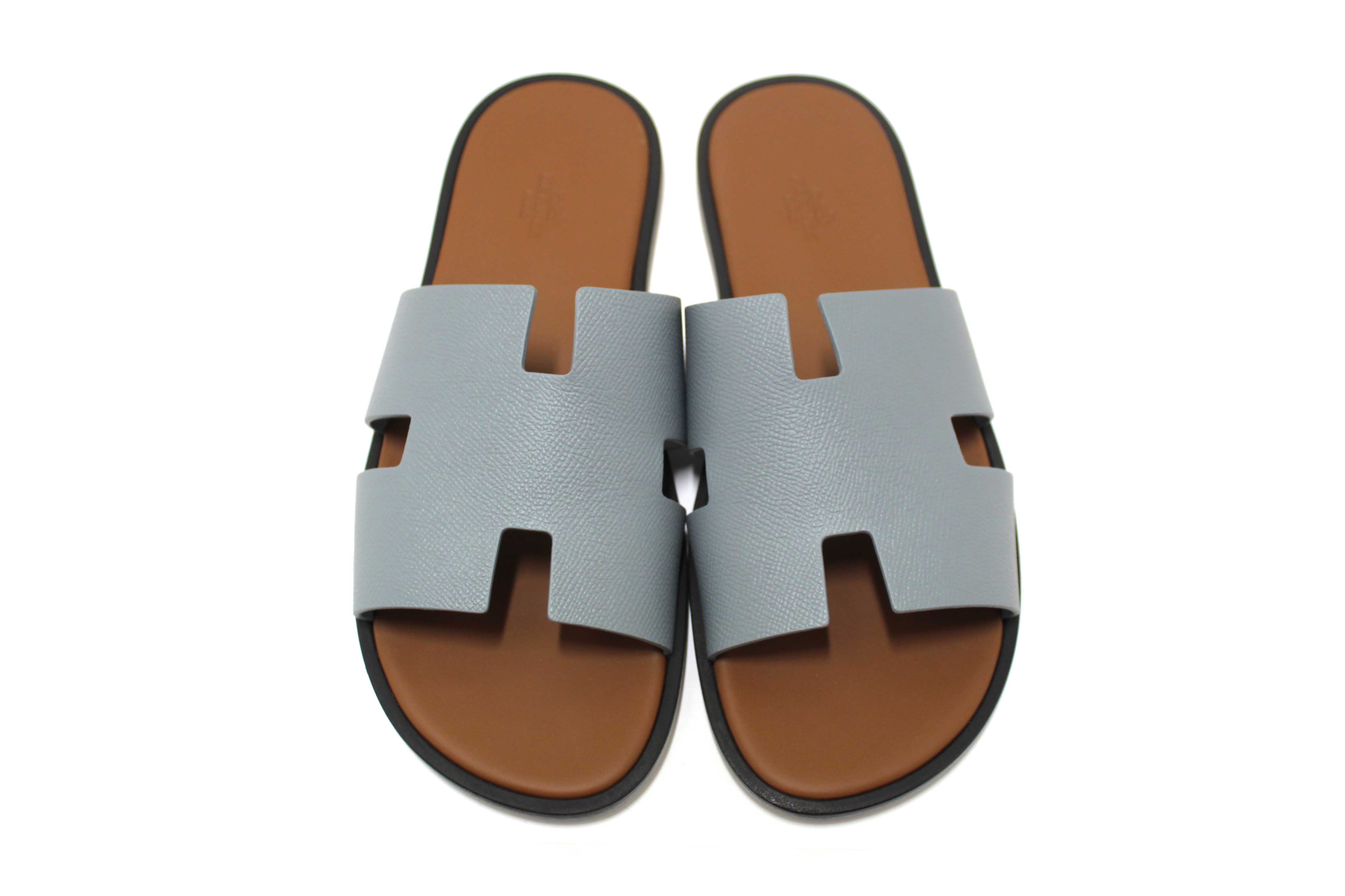 Authentic Hermes Men's Blue Izmir Leather Flat Sandals Shoes Size 43